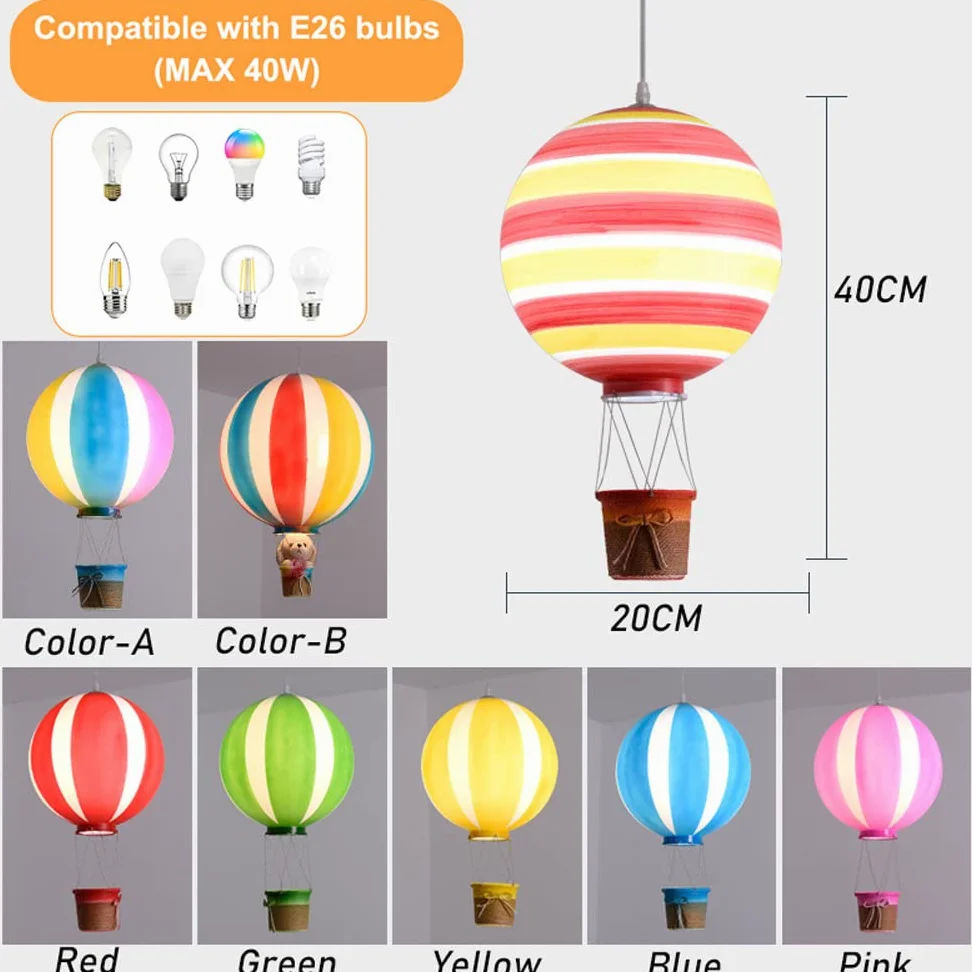 Lampada da soffitto Lampadari a sospensione a forma di mongolfiera, Decorazione boutique Lampada a sospensione a soffitto per camera da letto per ragazzi/ragazze Paralume in acrilico, Lampada a