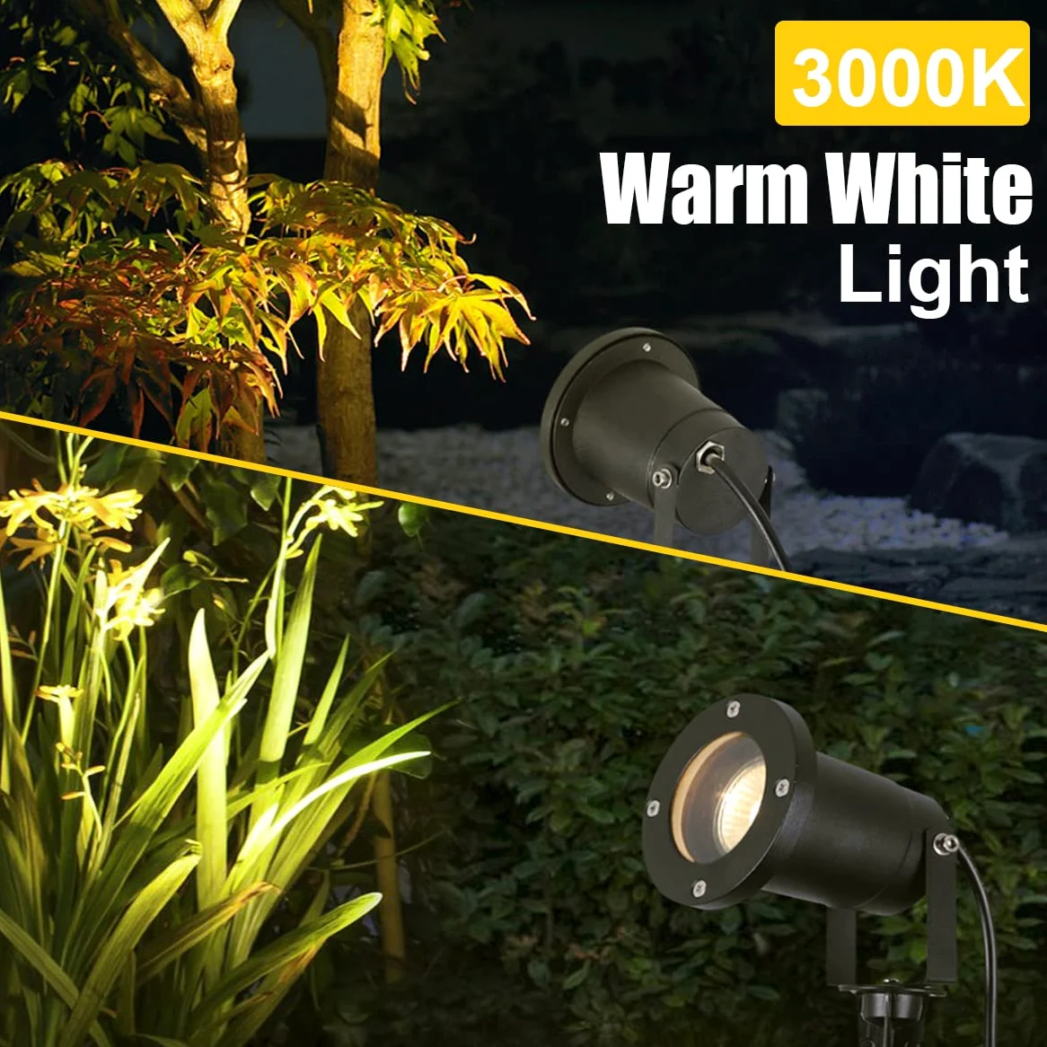 OMSEN Faretto LED da Giardino con Picchetto GU10, Luce Calda 3000K, Corpo in Alluminio Anticorrosione, Lampadina GU10 Sostituibile, Faretti da Esterno con Picchetto per Giardino, Prato, Albero