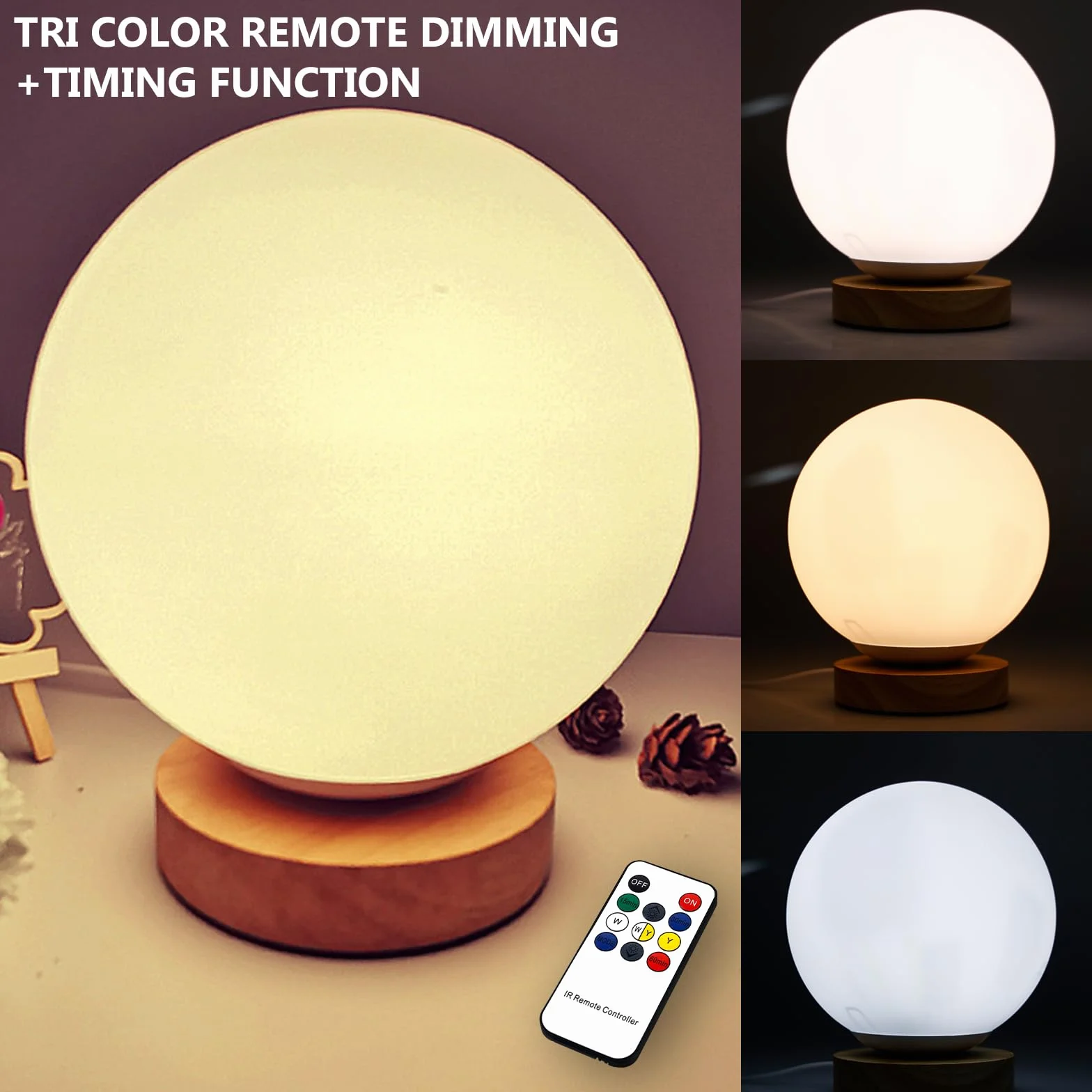 BORDEAG Lampada diurna per terapia, senza raggi UV, 10000 Lux, simulazione di luce diurna, luce solare con telecomando, 3 temperature di colore, luminosità regolabile e timer per casa, ufficio (palla)