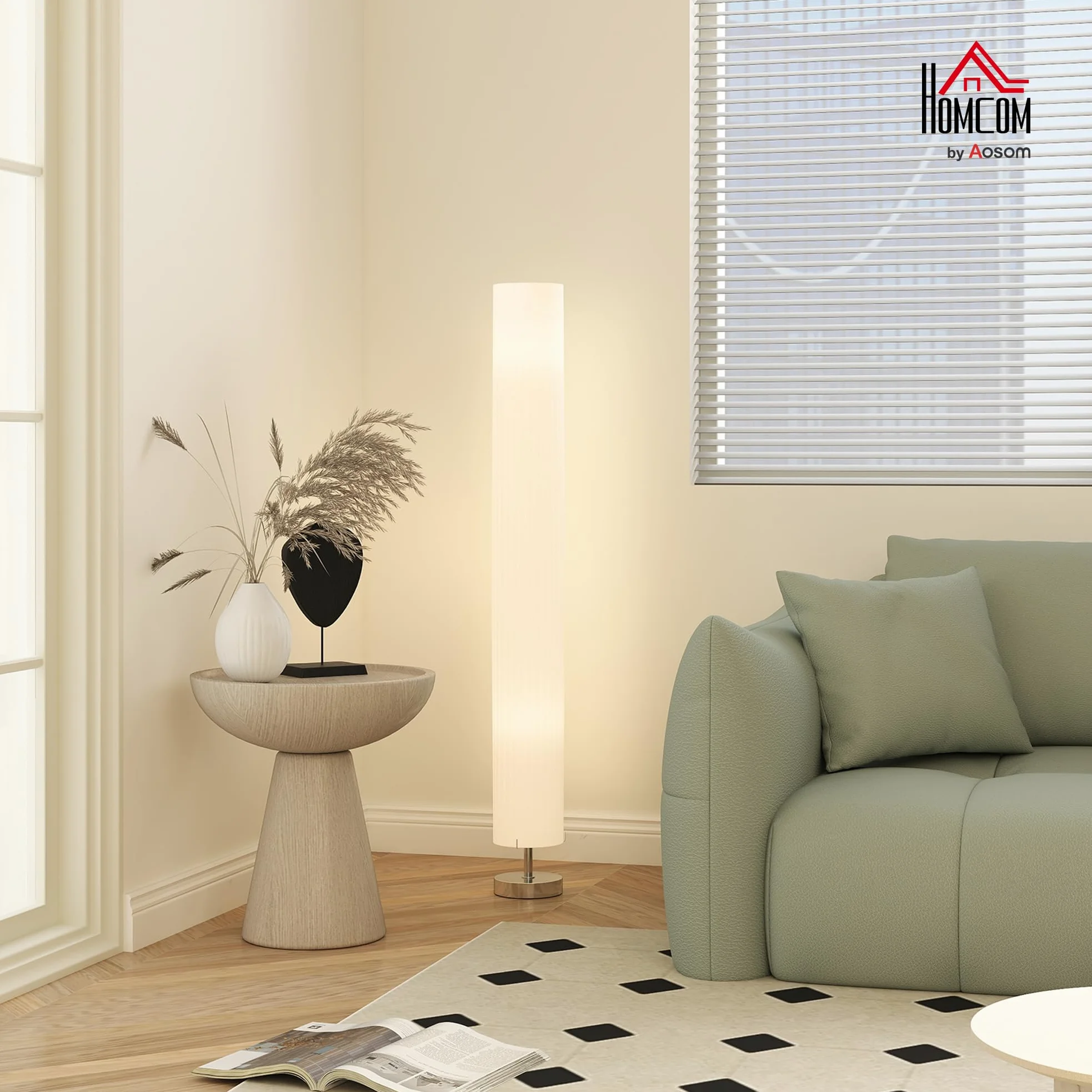 HOMCOM Lampada da terra soggiorno paralume poliestere, 2x E27 | Lampada da terra con interruttore a pedale, base in acciaio, lampada a stelo per camera da letto, ufficio.