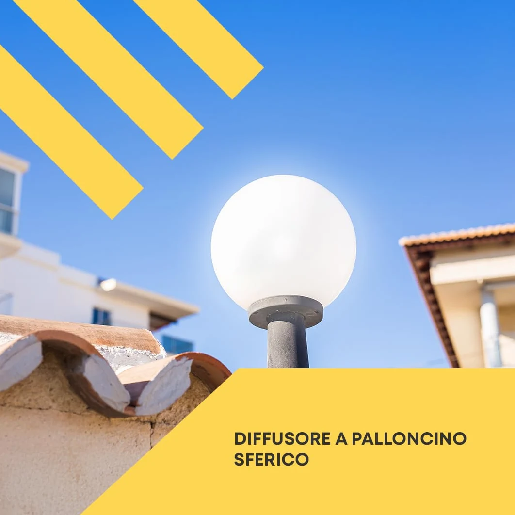 Globo Lampione da Esterno - Illuminazione Pubblica - Policarbonato Bianco - Dimensioni: Ø 25 cm - Impugnatura a Baionetta: 11,8 cm