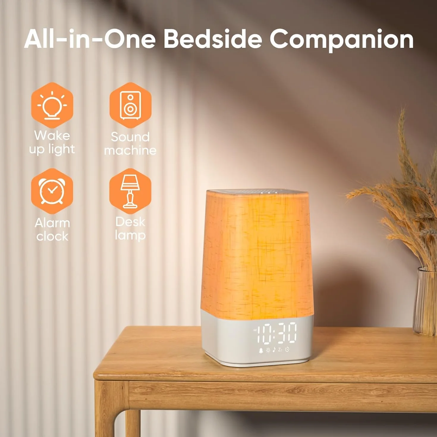 Sveglia con 30 suoni naturali, luce alba, lampada da comodino, dimmabile, ricaricabile, timer, regalo per mamma e papà