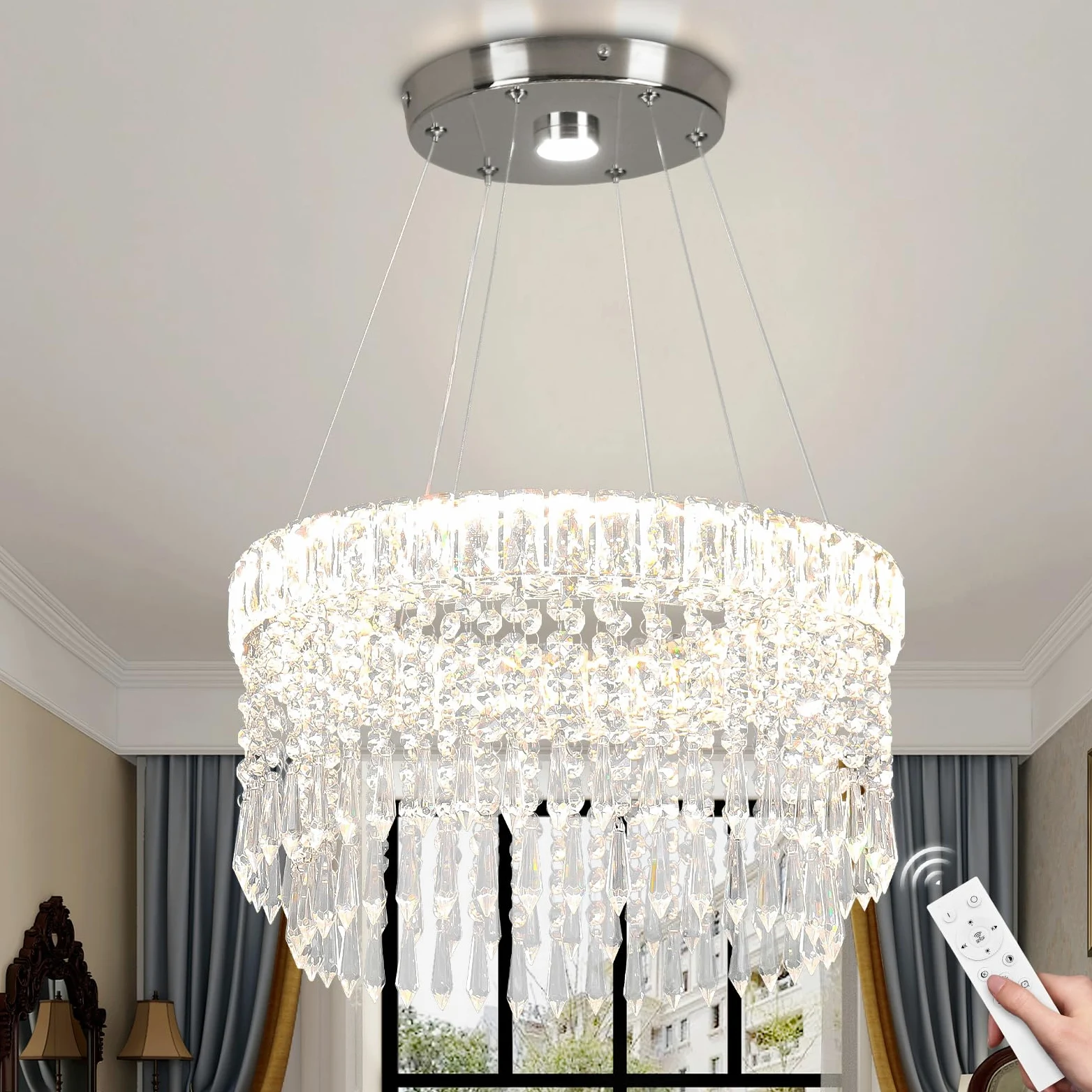 Lampadari moderni di cristallo Lampadario di lusso a goccia 45cm sospensione con montaggio ad incasso Illuminazione lampadario a soffitto per sala da pranzo soggiorno cucina isola