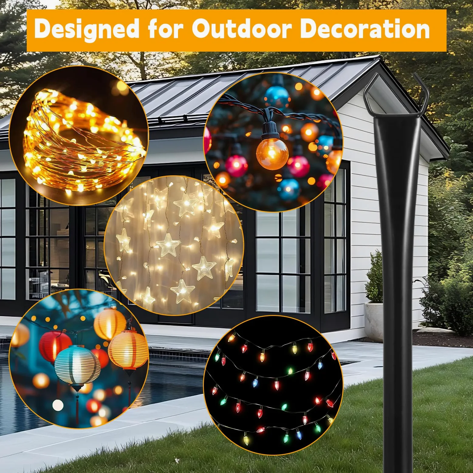 Confezione da 2 pali luminosi da 2,8 m, per esterni, con forcella, supporto in metallo per patio, cortile, terrazza