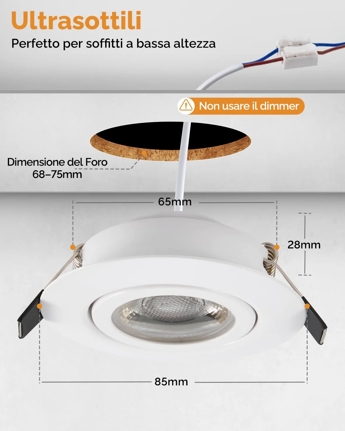 wowatt Faretti LED da Incasso per Cartongesso Dimmerabili 5.5W, Set di 12 | 600LM Luce Calda 2800K Luci da Soffitto Interno Orientabili, IP44 Luci da Soffitto Interno Ultrasottili per Bagno, Foro 68mm