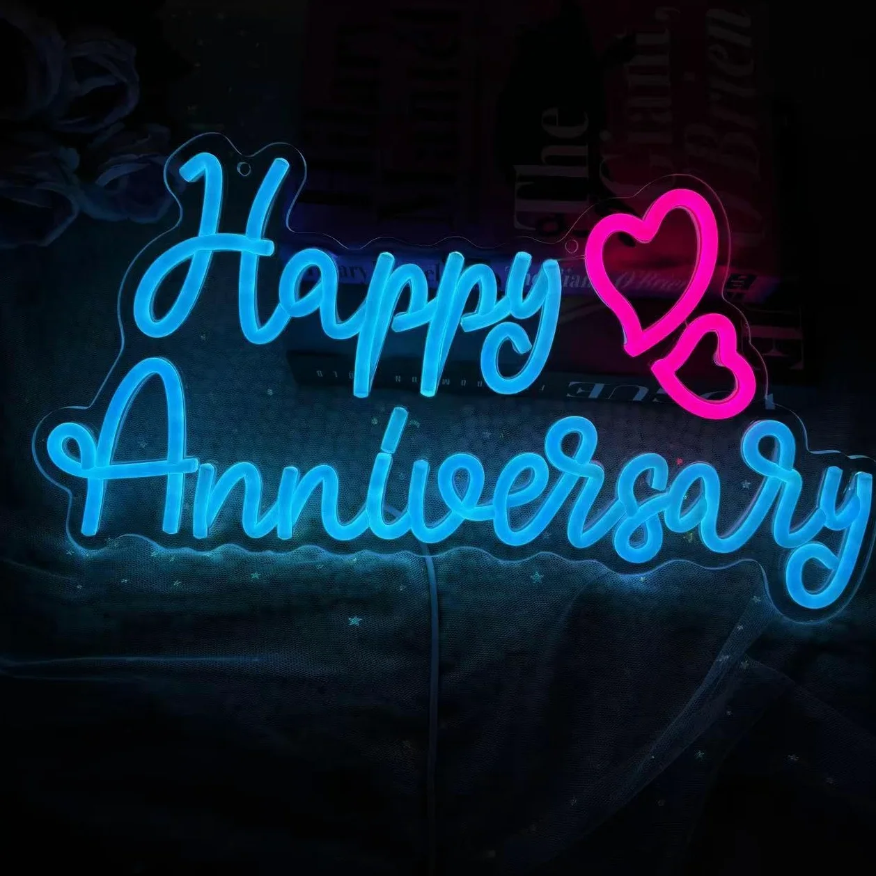Happy Anniversary - Targa al neon Happy Anniversary LED, luce Happy Anniversary, targa per matrimoni, celebrazioni, feste, decorazioni per coppie, regali