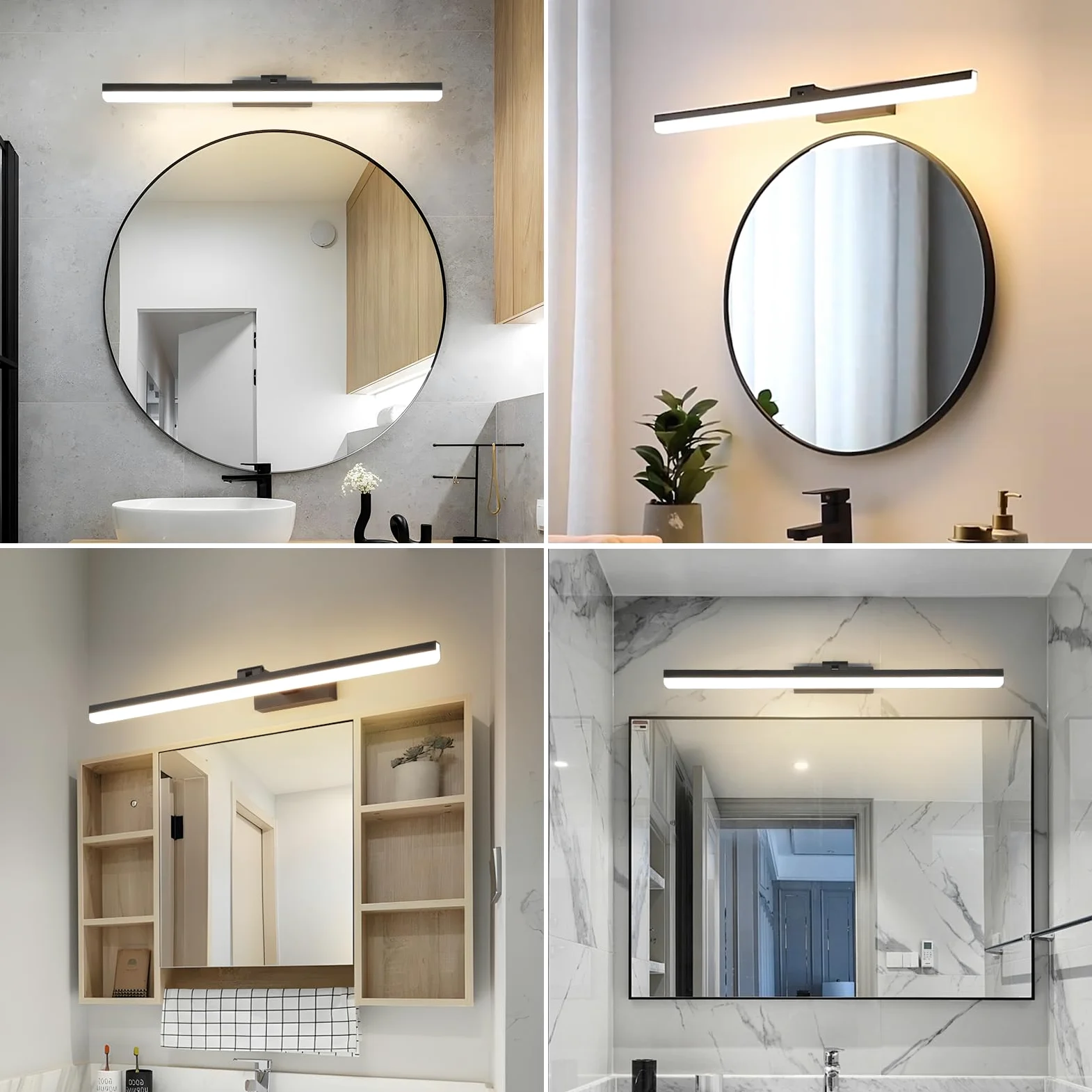 LED Lampada a Specchio 60cm, 18W IP44 Lampada a Specchio Bagno, Lampada da Lampada Da Parete Alluminio Bagno Lampada Da Parete Bagno, Bianco Naturale 4000K, Nero