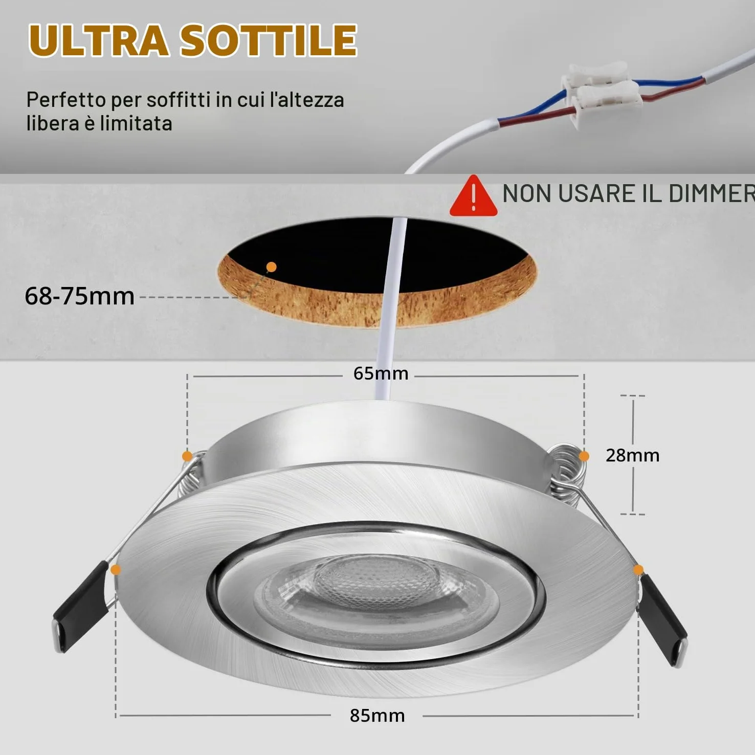 wowatt 7W Faretti LED da Incasso per Cartongesso Luce Caldo 2800K Set di 10 | Dimmerabili 3 Intensità 700LM Faretti da Incasso Orientabili, IP44 Impermeabile per Bagno Cucina, Diametro Foro 68mm - 75mm