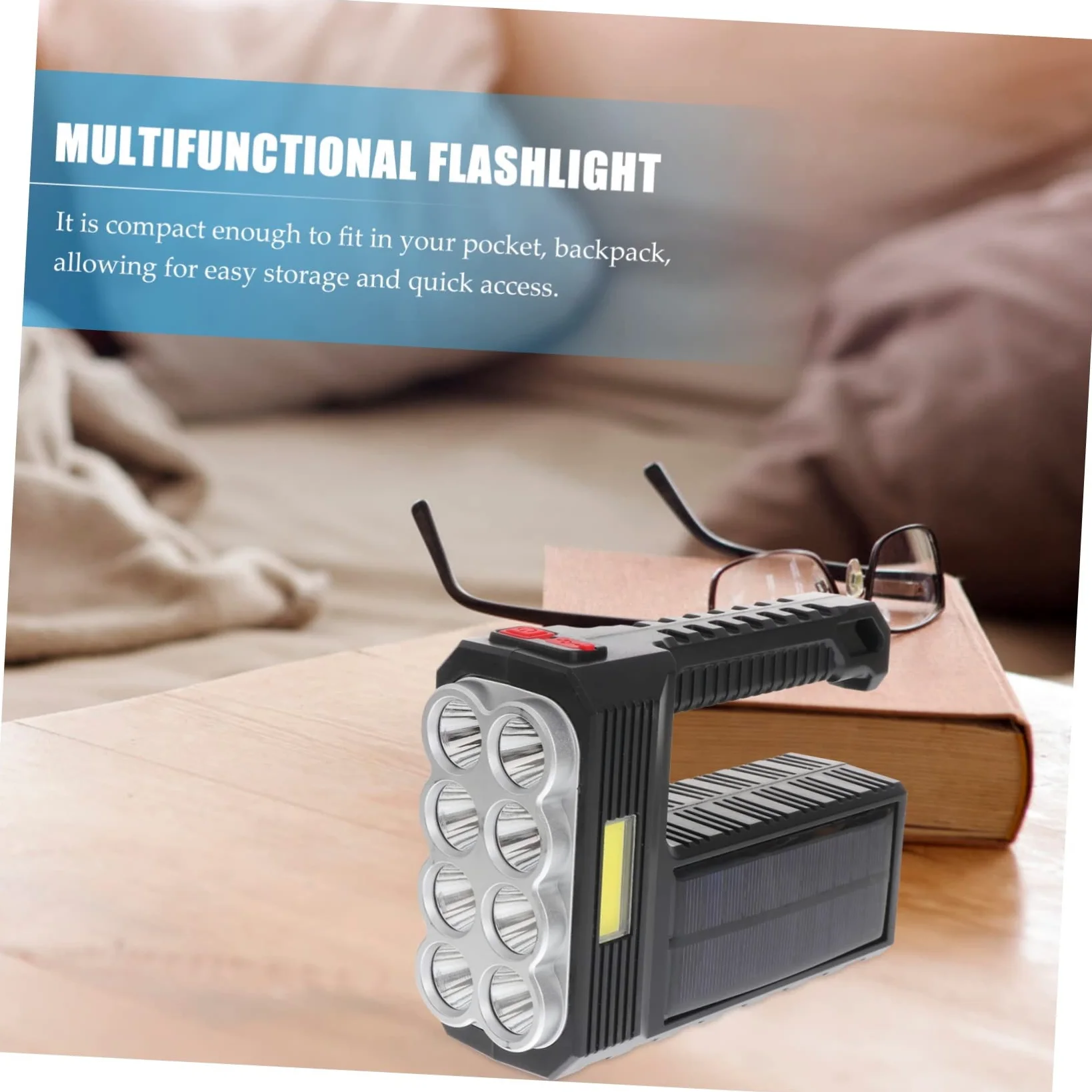 ORFOFE Torcia Solare da Campeggio LED Portatile, Ricaricabile, in Abs, Ricarica Usb, per Attività All'aperto e Pesca, 1200