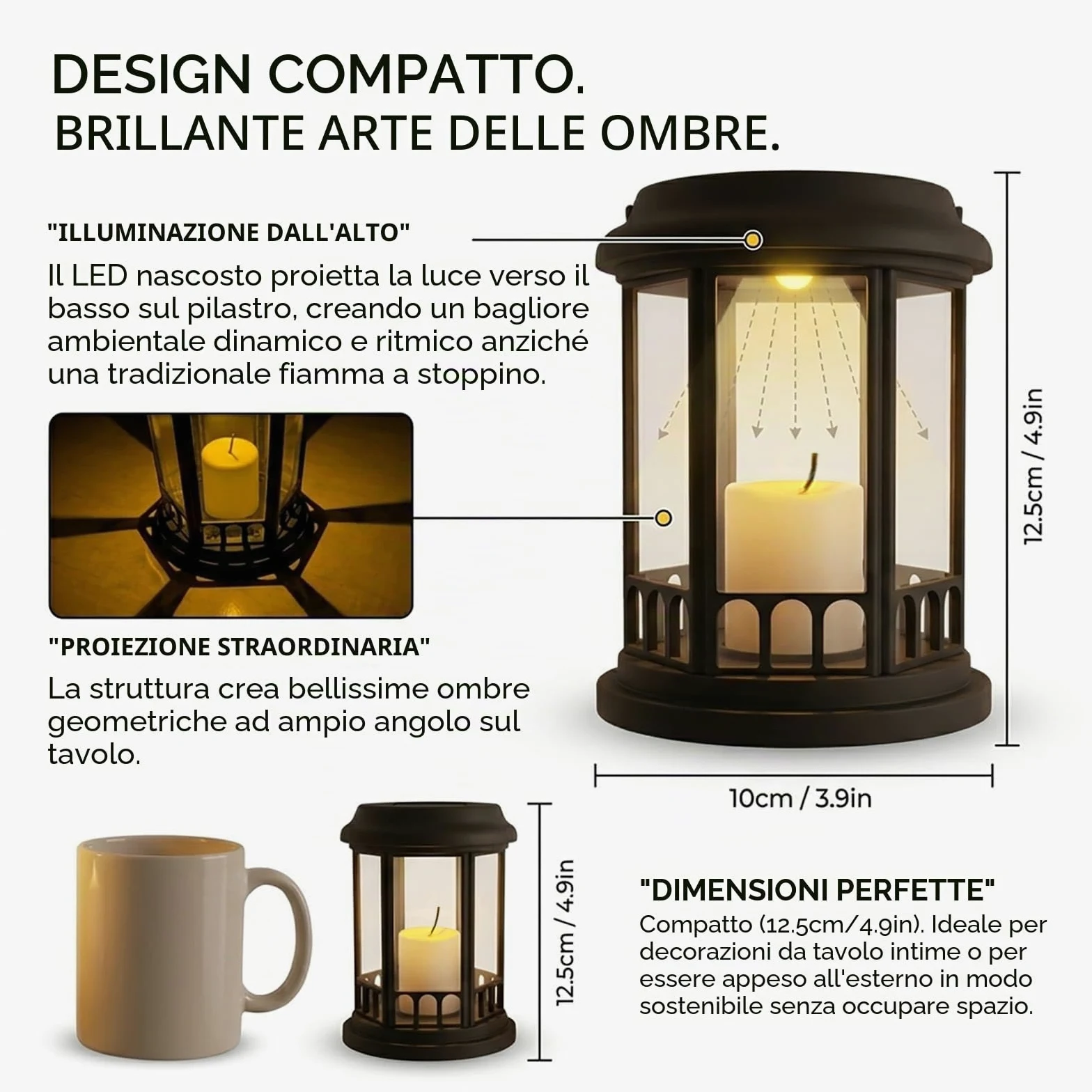 Yowin Lanterne da Esterno 4 Pezzi Grande Lanterna Solare da Giardino con Candele, Lampada Solari da Appendere Impermeabile Lampade da Tavolo per Arredo Terrazzo Balconi Decorazioni - Nero