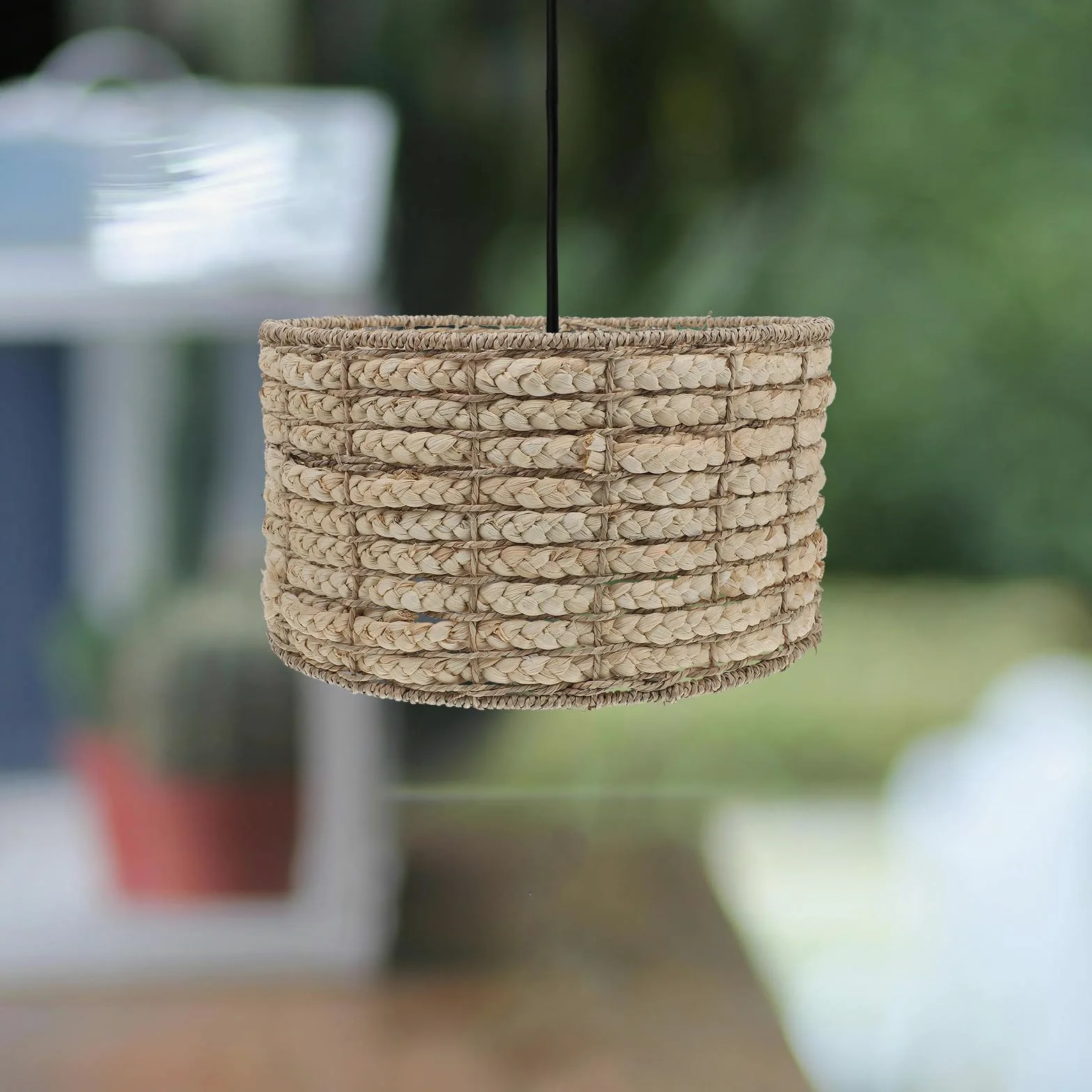 Paralume in Alga Marina e Ferro, Beige, Luce Soffusa, Stile Rustico Naturale, per Casa e Soggiorno, per Lampada a Sospensione e Decorazione Sala da Pranzo