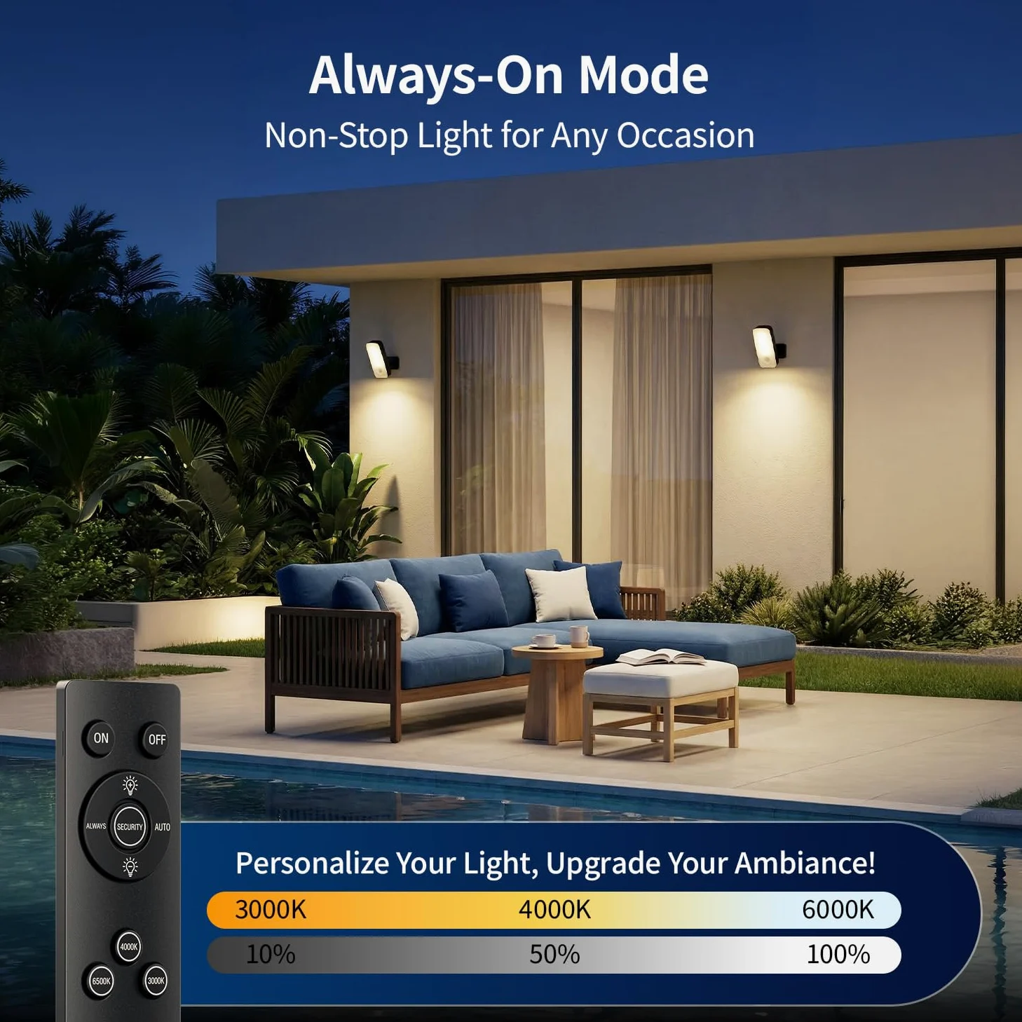 Tanbaby Lampada da esterno con rilevatore di movimento, Batteria 12000mAh Ricaricabile, IP65 Impermeabile 600LM 3 modalità, 3 colori, Faretto LED da Esterno per Veranda, Garage, Parete, Giardino