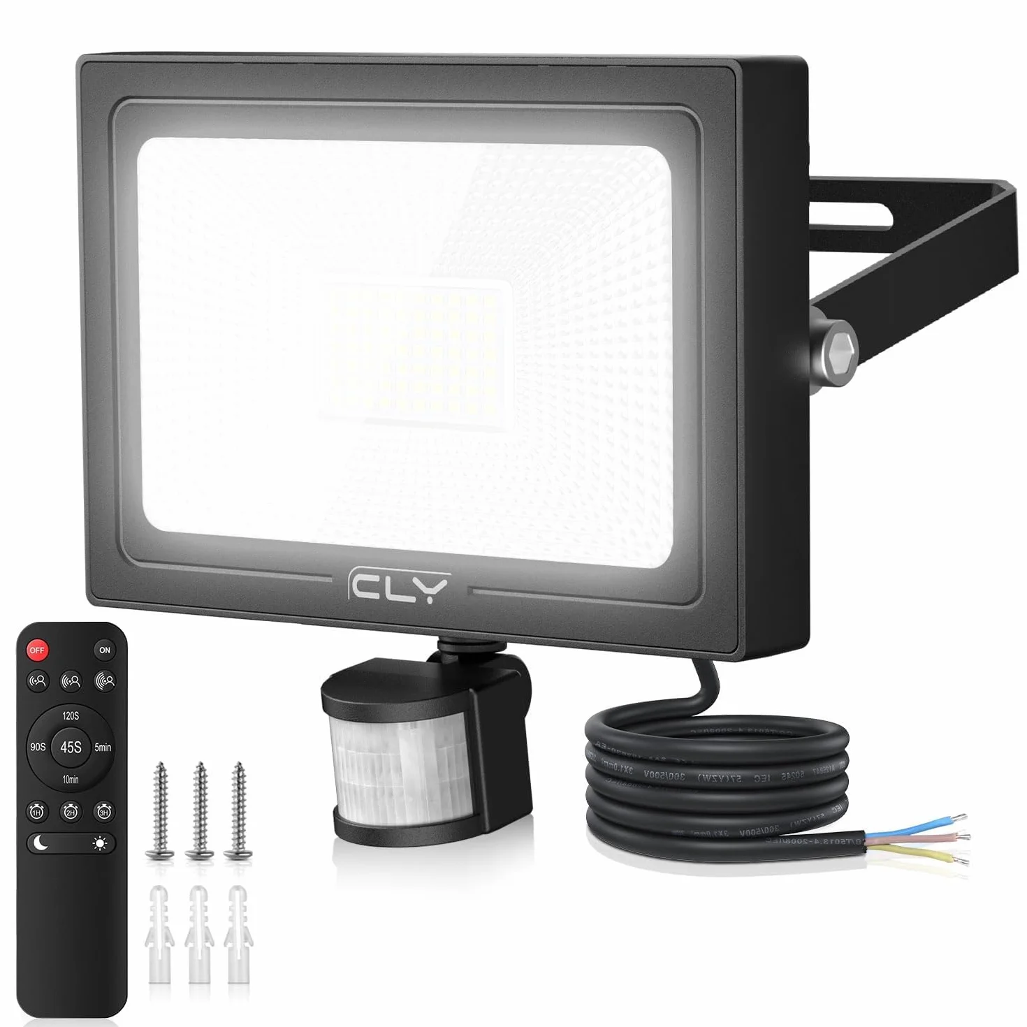 CLY Faretto Led da Esterno con Sensore di Movimento 60W, 5640LM Faretti Led da Esterno con Telecomando 4 Modalità 10 Luminosità Fari LED Esterno Bianca Fredda Faro led da Esterno IP66 Impermeabile