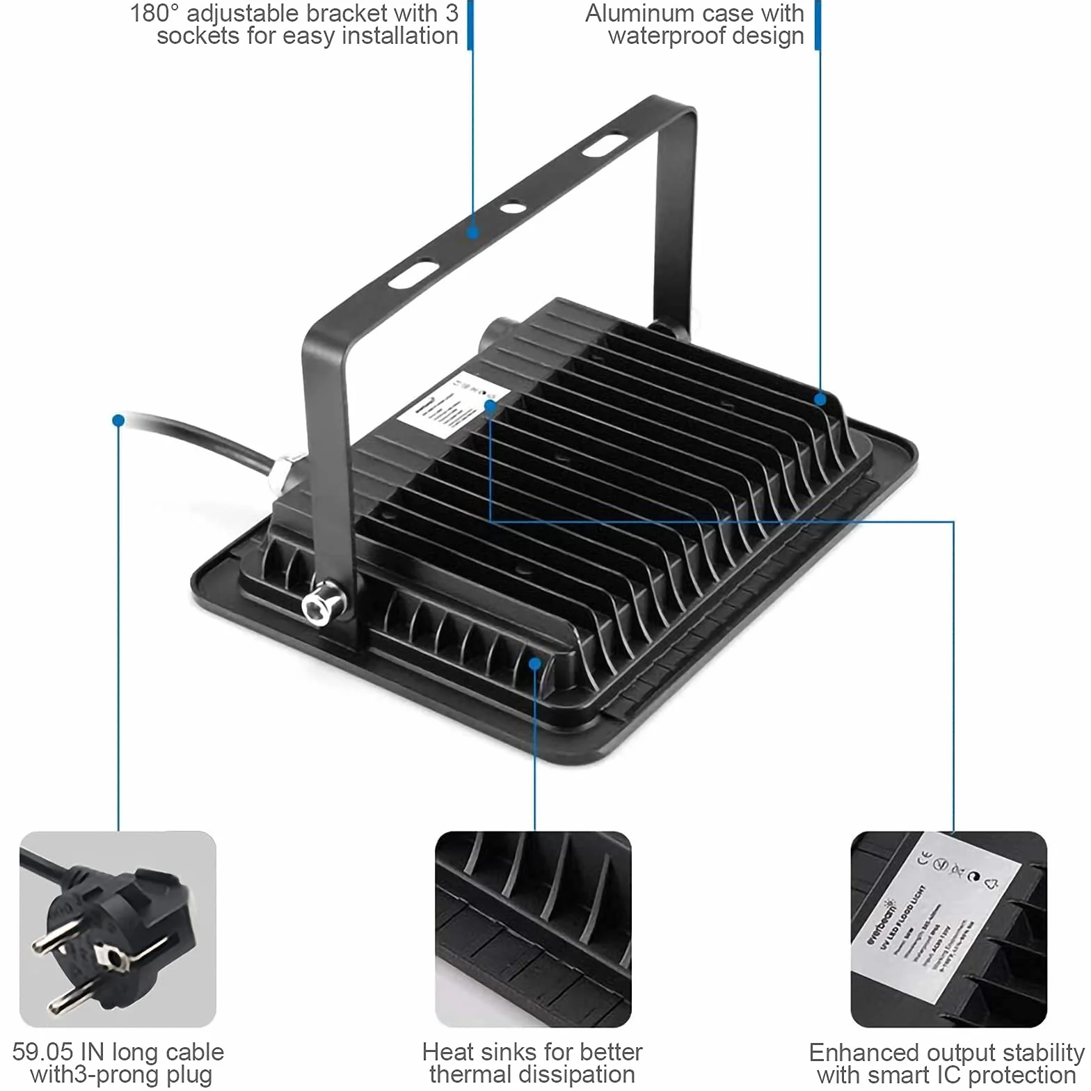 Eleganted Proiettore Luce Nera Blacklight di 100W, lampada UV effetto della luce ultravioletta impermeabile IP66 con l'interruttore acceso/spento per il partito, il DJ, la fase