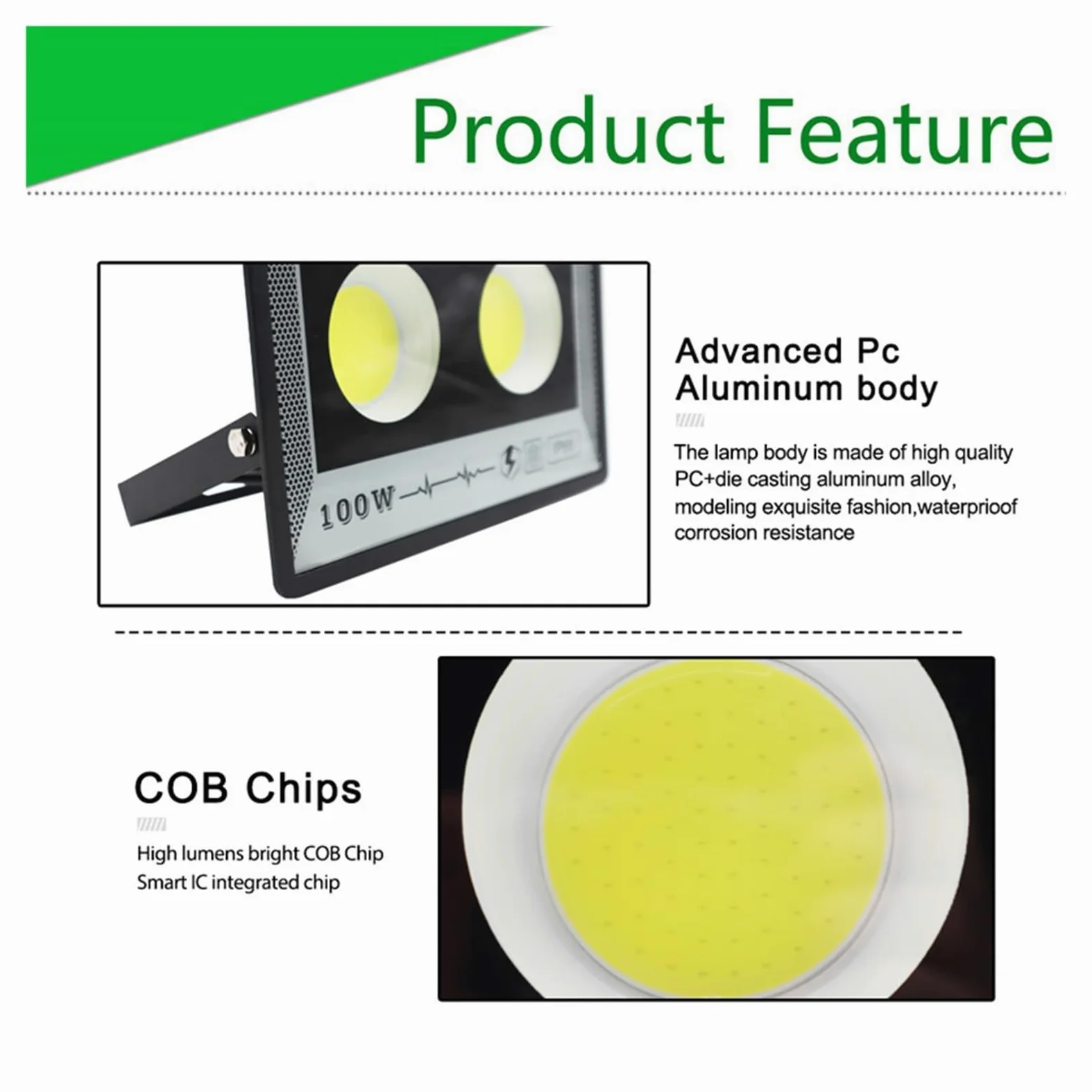 Proiettore a LED 50W 100W 200W 300W 500W Impermeabile ad Alta luminosità Proiettore da Giardino for Esterni Illuminazione Faretto Luci di inondazione da Parete(Cold White,COB 100W)