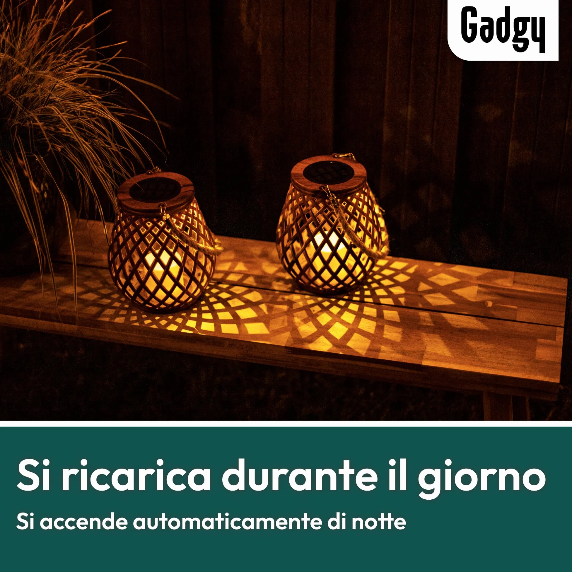 Gadgy Set di 2 lanterne solari in rattan, lampade a LED impermeabili per giardino, balcone e tavolo - Luci decorative alimentate a energia solare