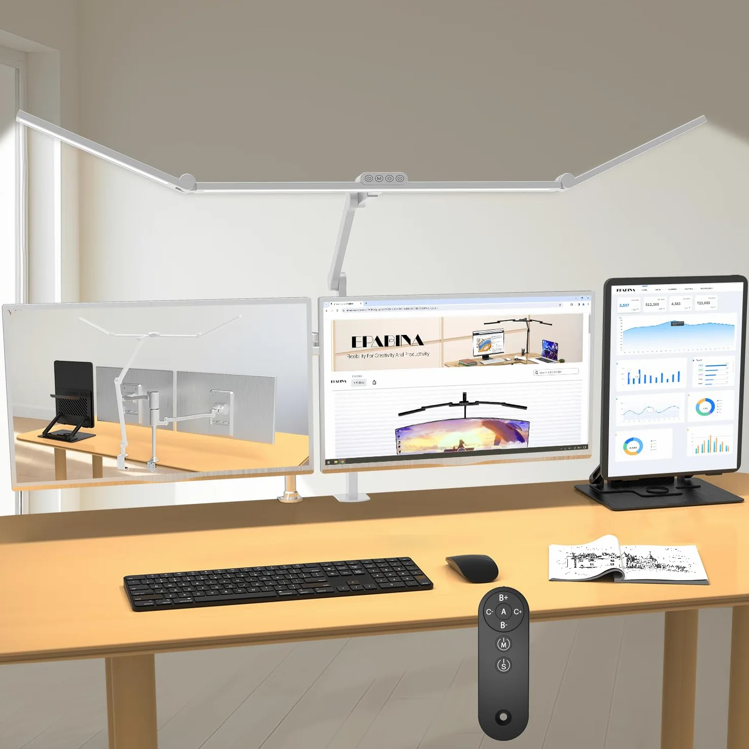 EPABINA Lampada da scrivania ultra luminosa da 36 W con morsetto, alta lampada da scrivania a LED girevole per casa e ufficio, barra luminosa per monitor regolabile da 119 cm, con telecomando, per
