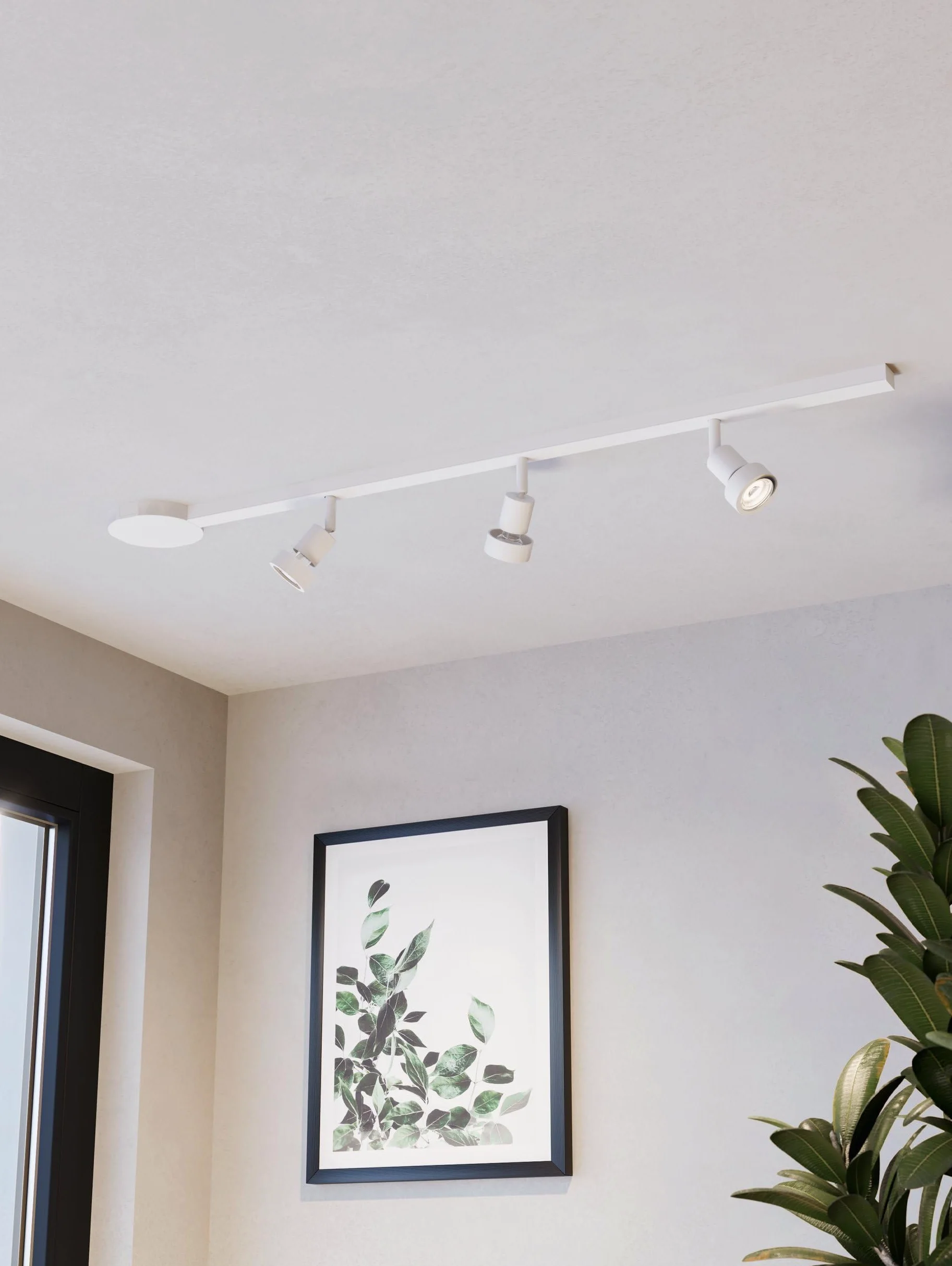 Eglo Sistema di binari ad alto voltaggio Easy Track, set espandibile con 4 faretti da soffitto, binario in alluminio e plastica bianca, lampade con attacco GU10, 192,5 cm