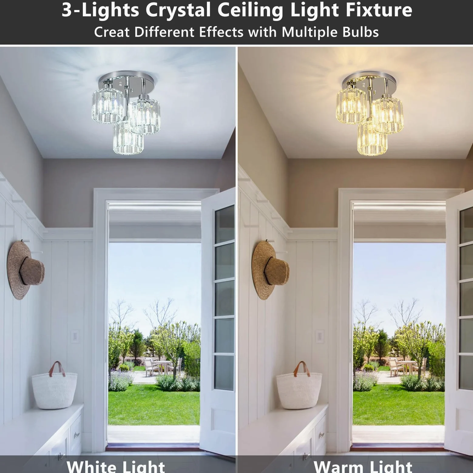 Rayofly Lampadari moderni di cristallo a soffitto, Plafoniera a 3 luci con paralume in vetro, Plafoniera cromata per soggiorno, corridoio, bagno, camera da letto, Lampadario a sospensione per cucina