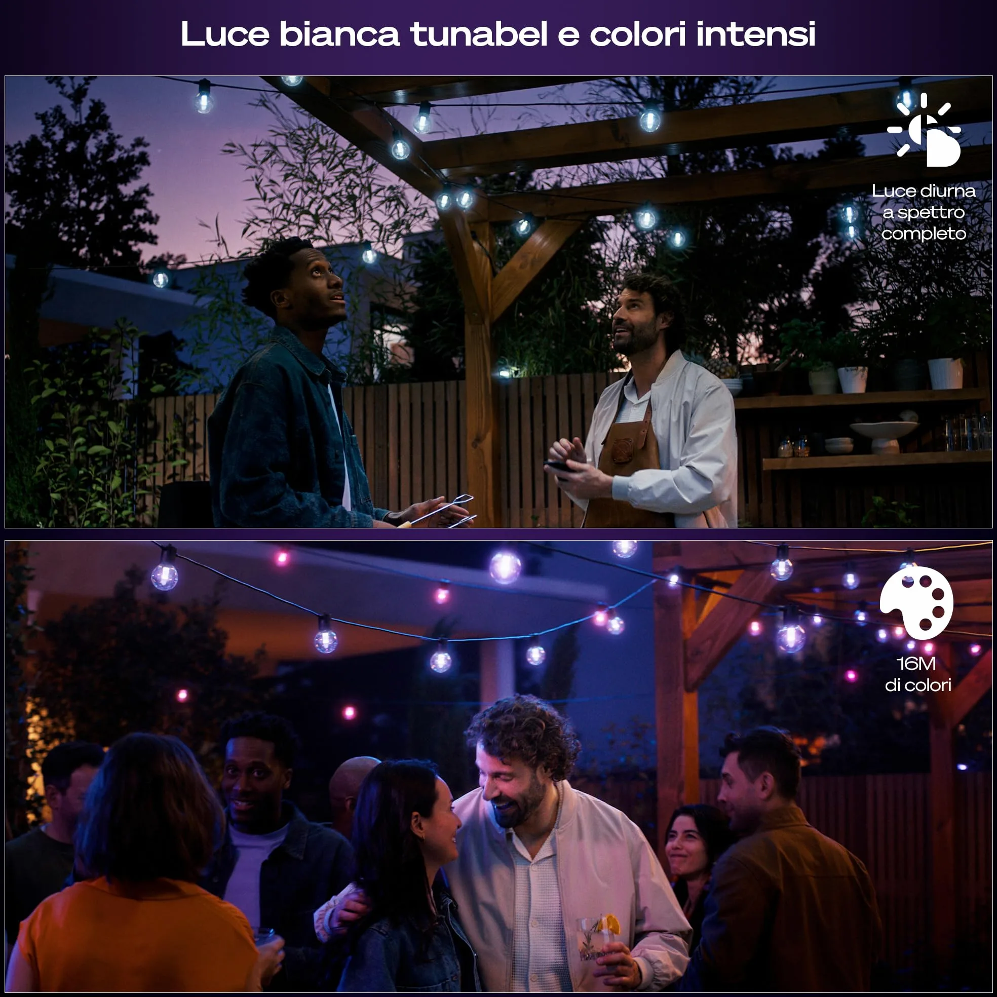 Philips Hue Strisce led dimmerabili a globo Festavia, Led da esterni con intensità regolabile, 10 luci decorative esterno con controllo da app Hue, compatibile con Alexa, Google Assistant e Apple Home