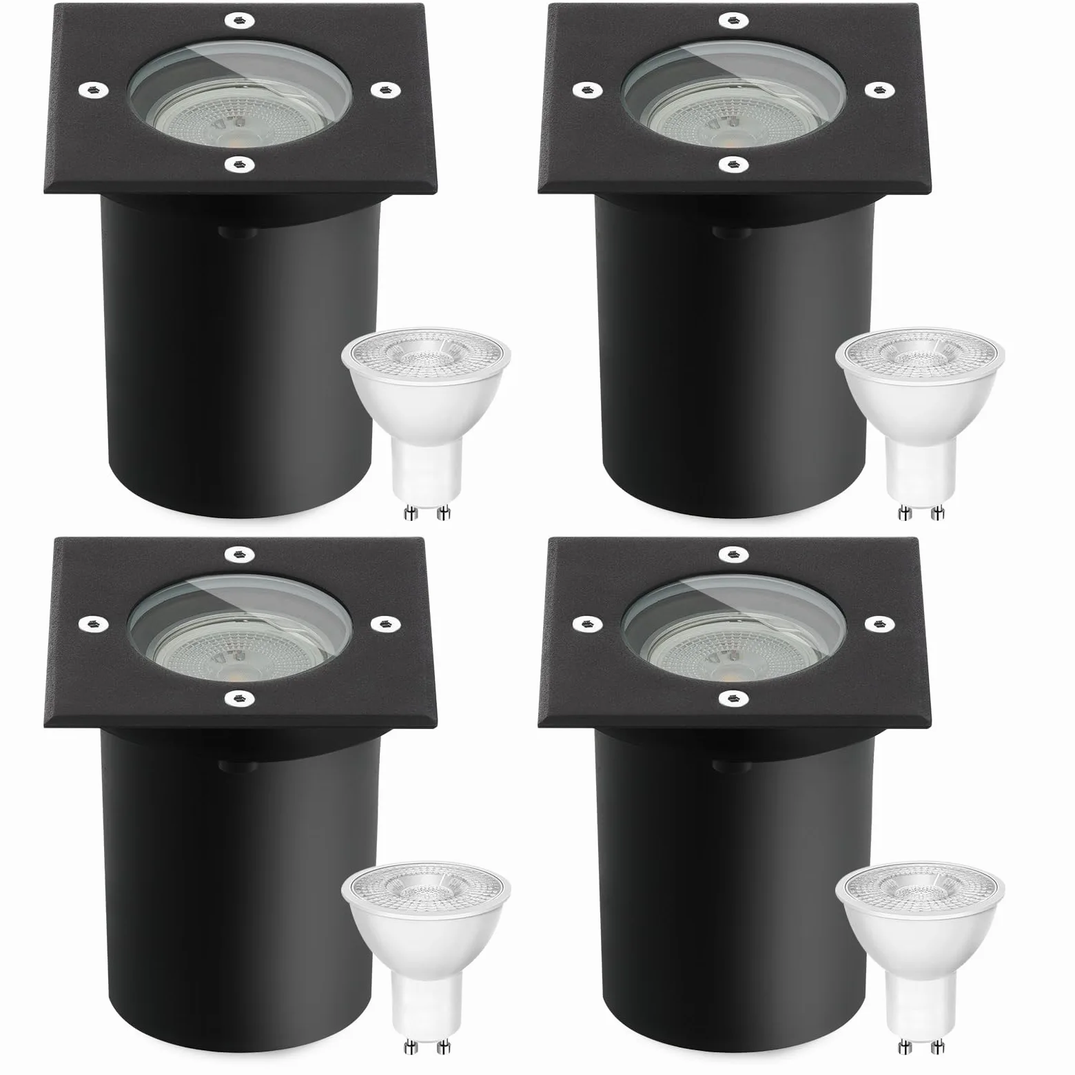 4pcs Faretti Led Esterno per Gu10 3w 230v Bianco Caldo 3000k, IP67 Impermeabile Segnapasso Led Esterno, Segnapassi led esterno per Esterni, Giardino, Terrazza, Cortile, Passerella