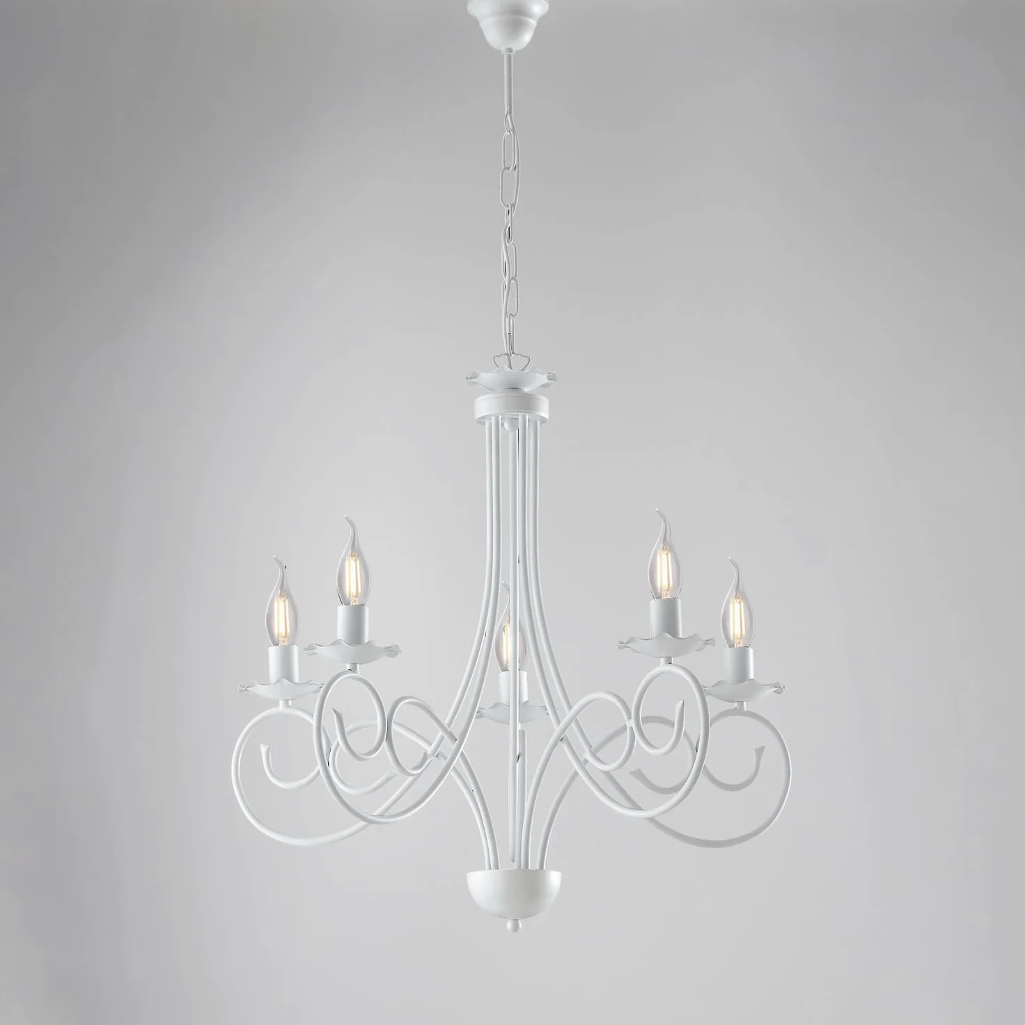 BeLight Lampadario Provenzale Candelabro 5 Luci Ferro Battuto Bianco Shabby