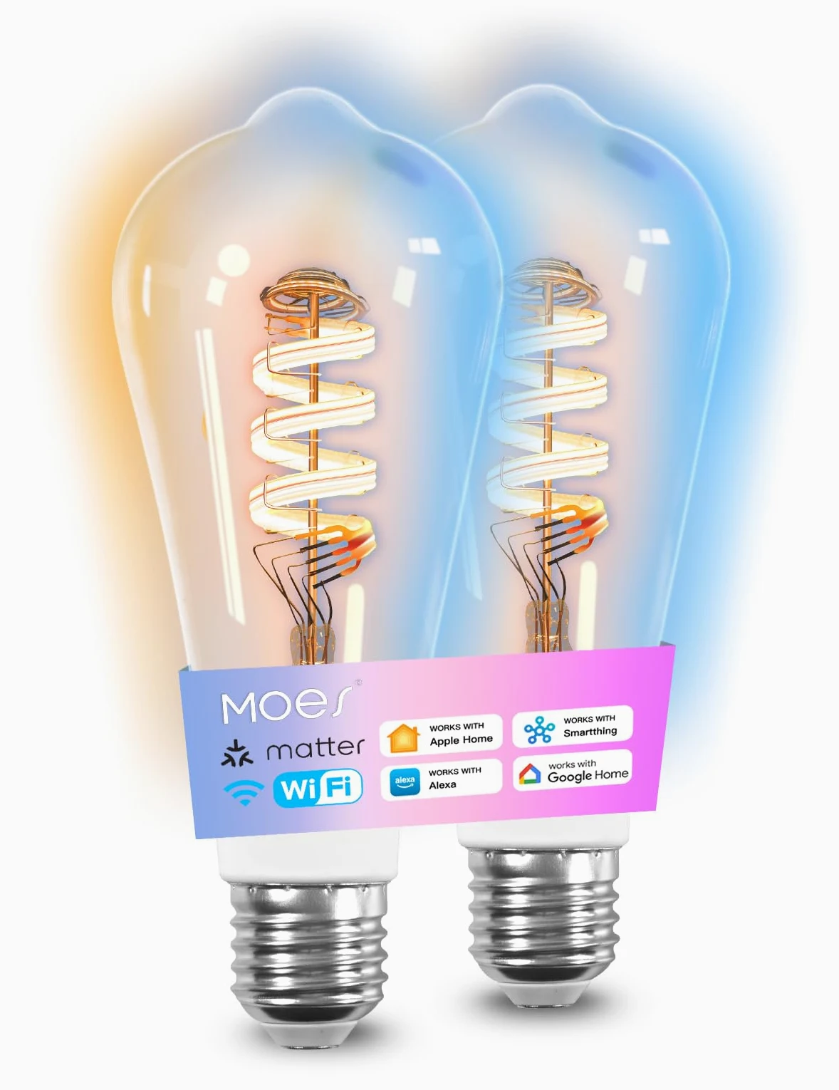 MOES Matter WiFi Lampadina intelligente RGB E27 compatibile con Alexa | Google Home, Apple Home, 5W 400LM 2700K-6500K RGB dimmerabile 16 Milioni di Colori, 2.4GHz