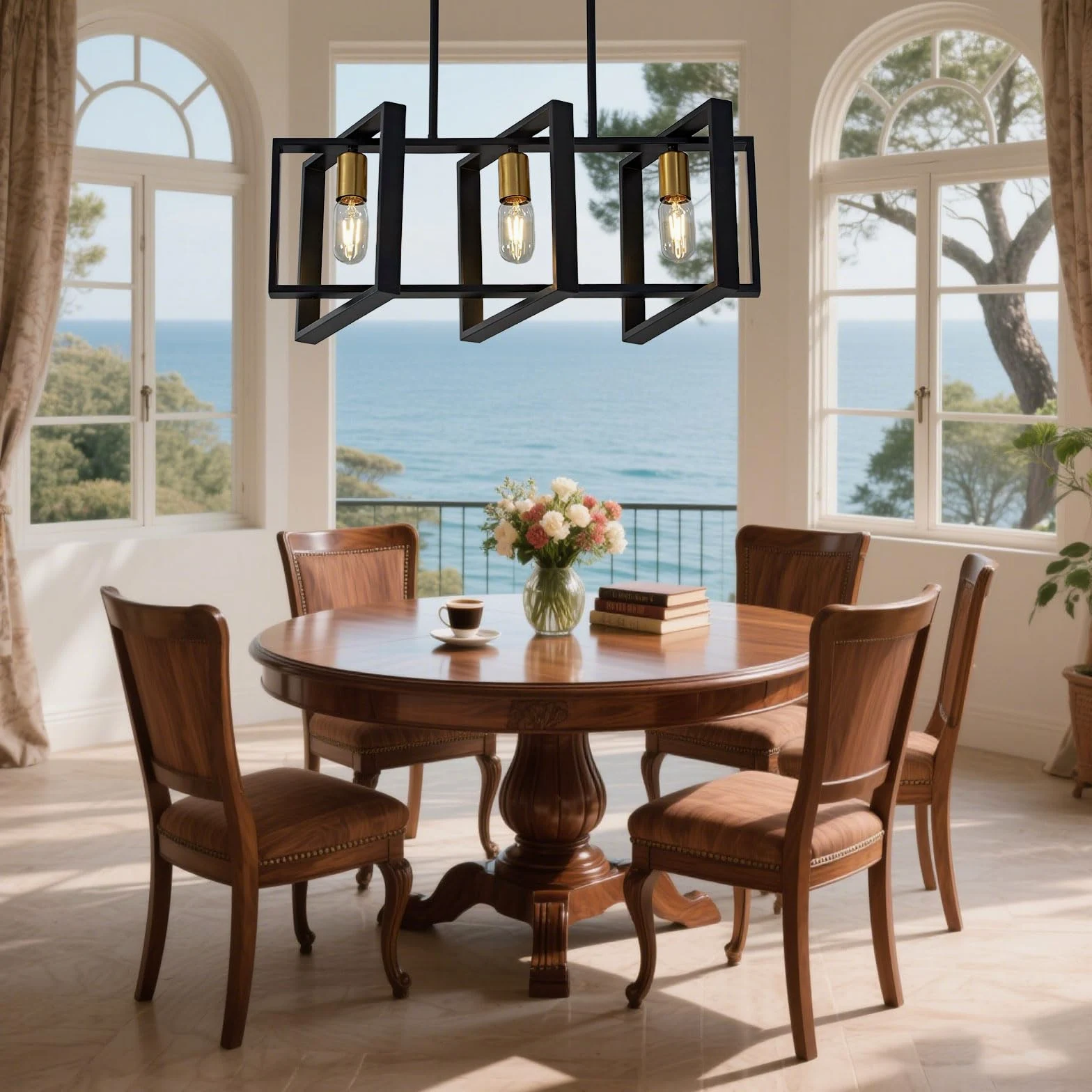 lampadari da cucina, lampadario della tavola da pranzo, lampadari da cucina per la sala da pranzo il salone, corridoio del foyer, struttura di legno. (Nero,3 luci)