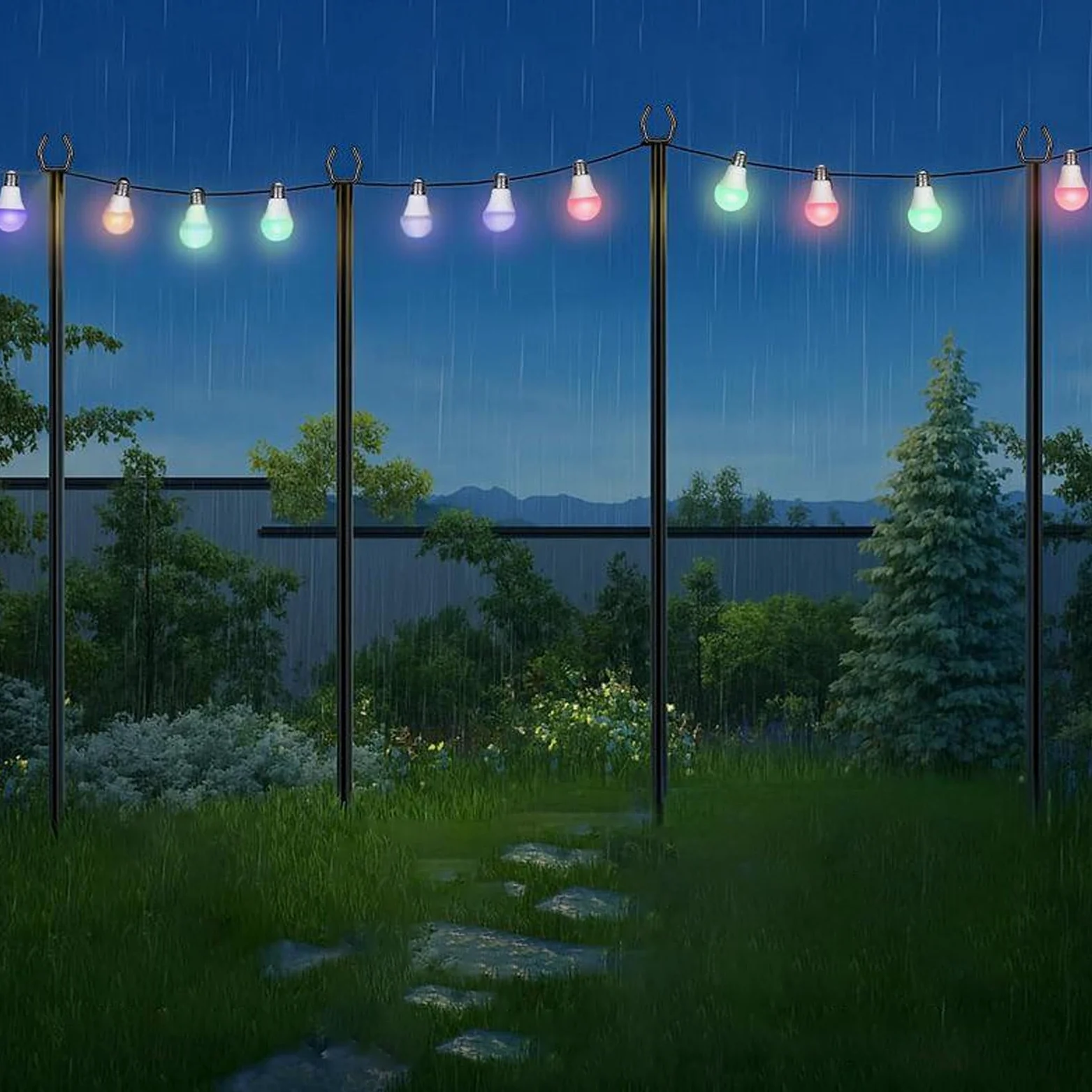 Pali per Luci a Festone Esterni | Astuccio Di Supporto Per Luci - Pali Esterni Resistente alle Intemperie per Prato Balcone Recinzione Terrazzo Cortile