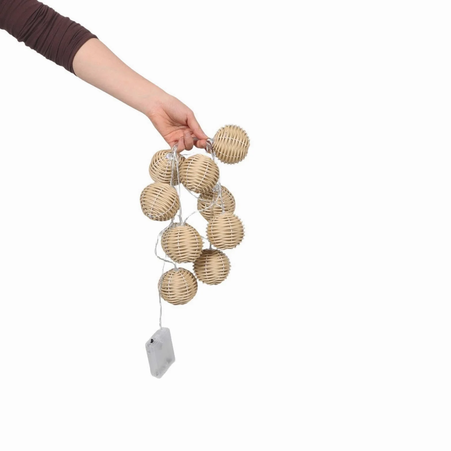 VALICLUD Luci a Stringa per Esterni con Sfere in Rattan Sintetico, 10 Lampadine LED con Alimentazione a Batteria, Decorazione Luminosa per Patio, Giardino e Feste All’aperto