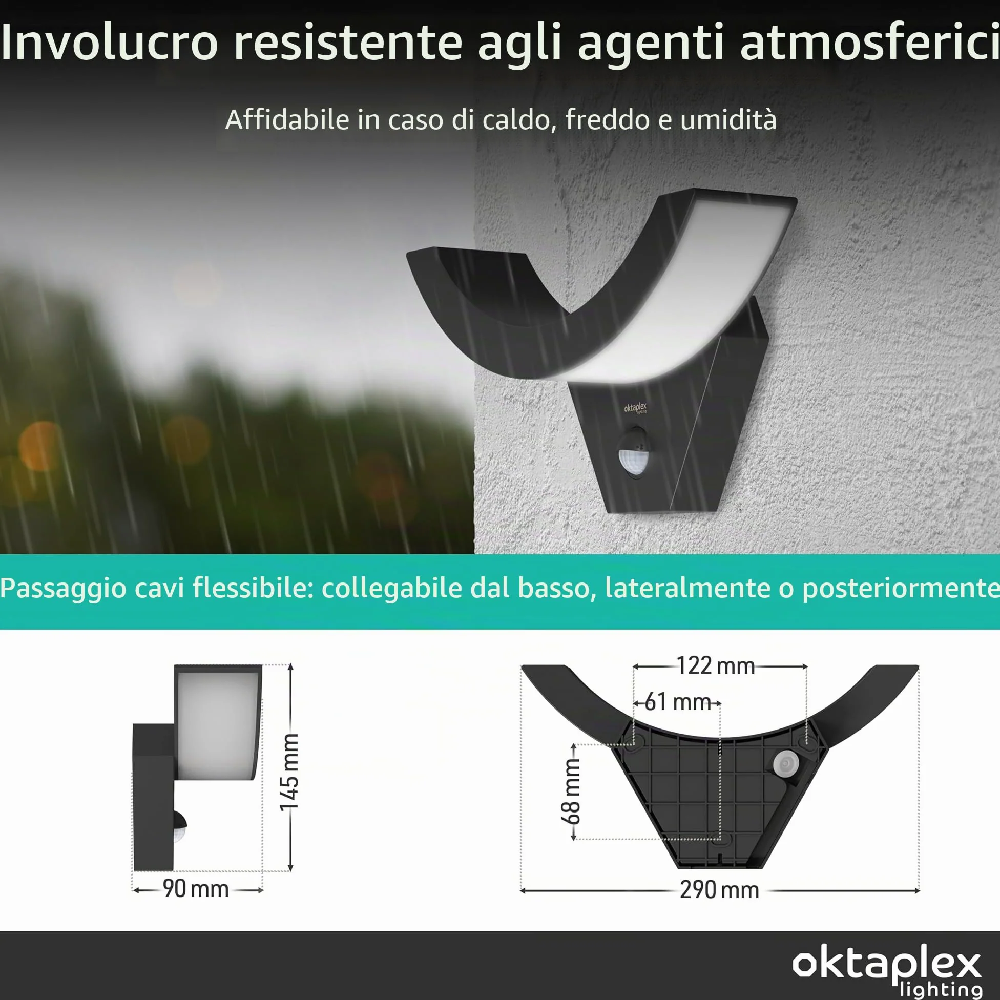 Oktaplex Lima lampada da esterno a parete con sensore LED 10 W antracite