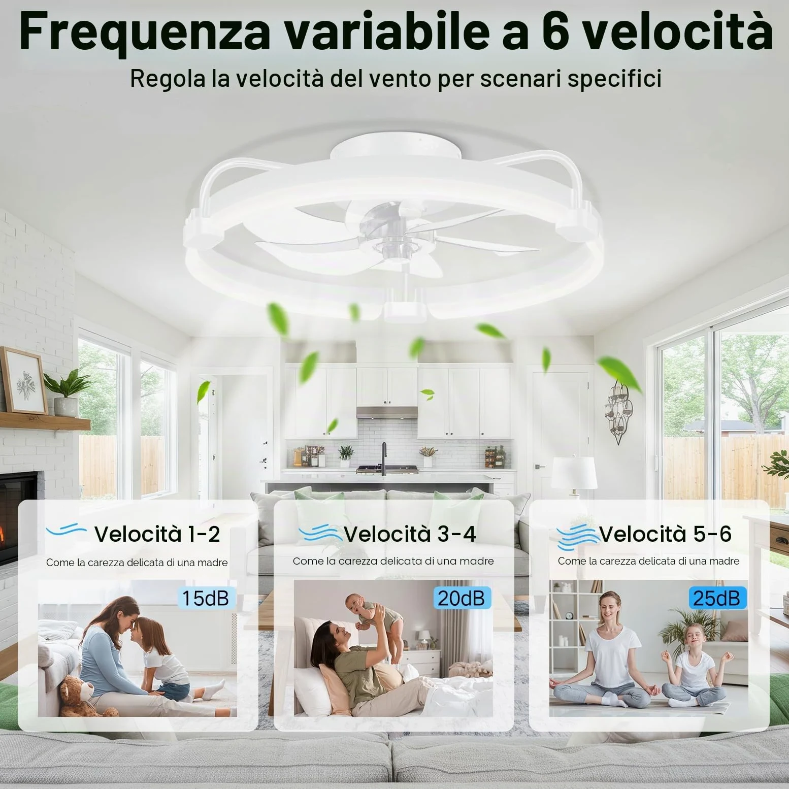 OUTON 50cm Ventilatore da Soffitto con Luce e Telecomando, 3000-6500K Dimmerabile, 6 Velocità Reversibili, Timer, Memoria, Lampada Ventilatore da Soffitto per Camera da Letto Soggiorno Cucina, Bianco