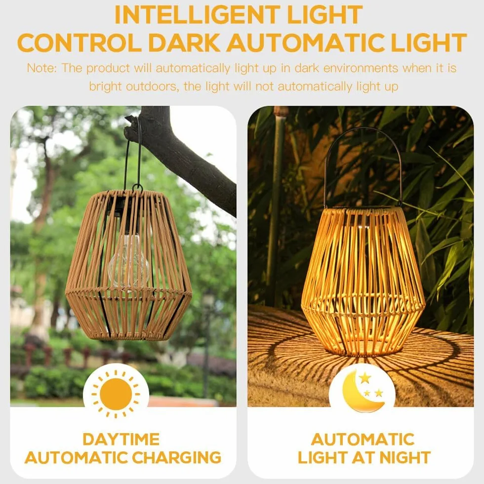 Lanterna Solare per Esterni, 2 Pezzi Lanterna Solare Rattan, LanternaSolare da Esterno Rattan, IP65 Impermeabile Lanterna SolareEsterno per balcone, terrazza, decorazione del Giardino