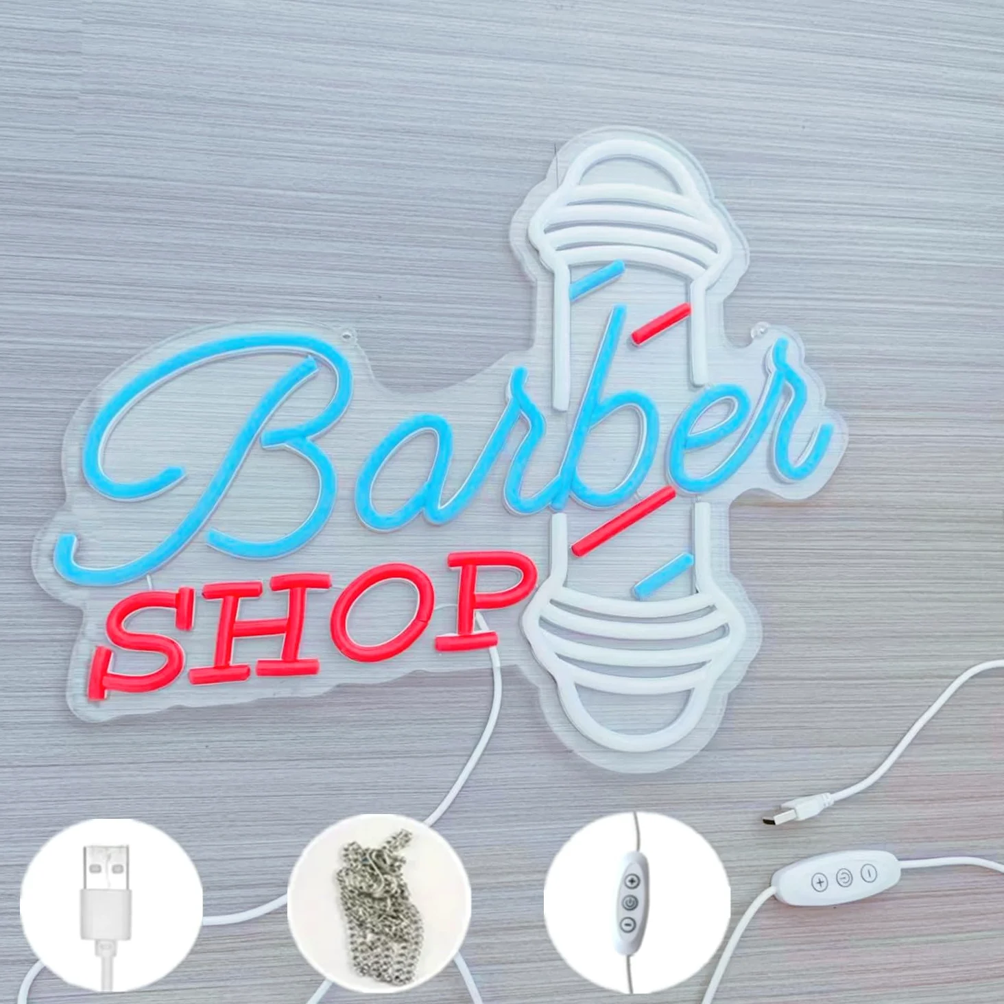 Insegna al neon a LED dimmerabile per barbiere e parrucchieri, decorazione da parete e finestra, materiale acrilico riutilizzabile, 40 x 34,5