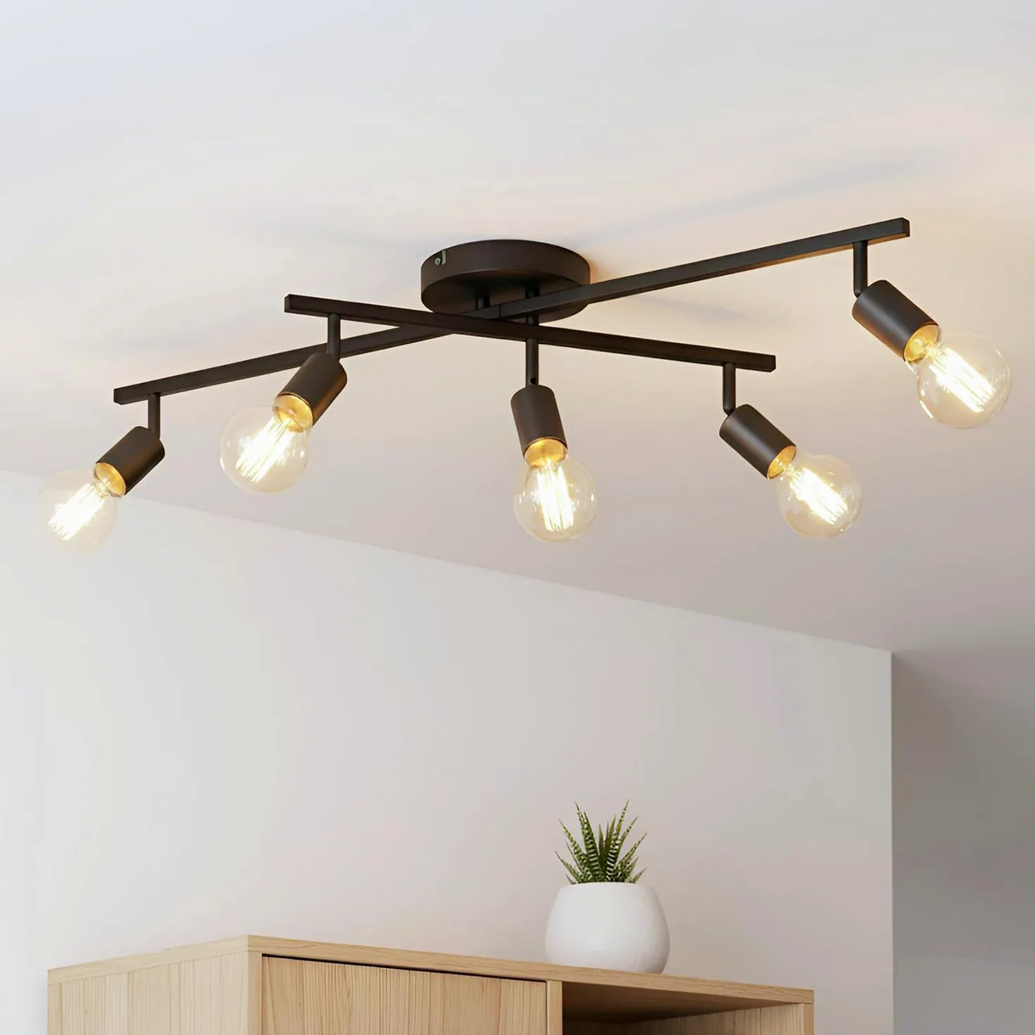 LVWIT Faretto LED Interno Nero, Lampadario Faretti con 5 Attacco E27, Faretti Soffitto Moderna, Faretti Orientabili per Barra, Salotto, Cameretta, Cucina,Corridoio Illuminazione (Senza Lampadina)