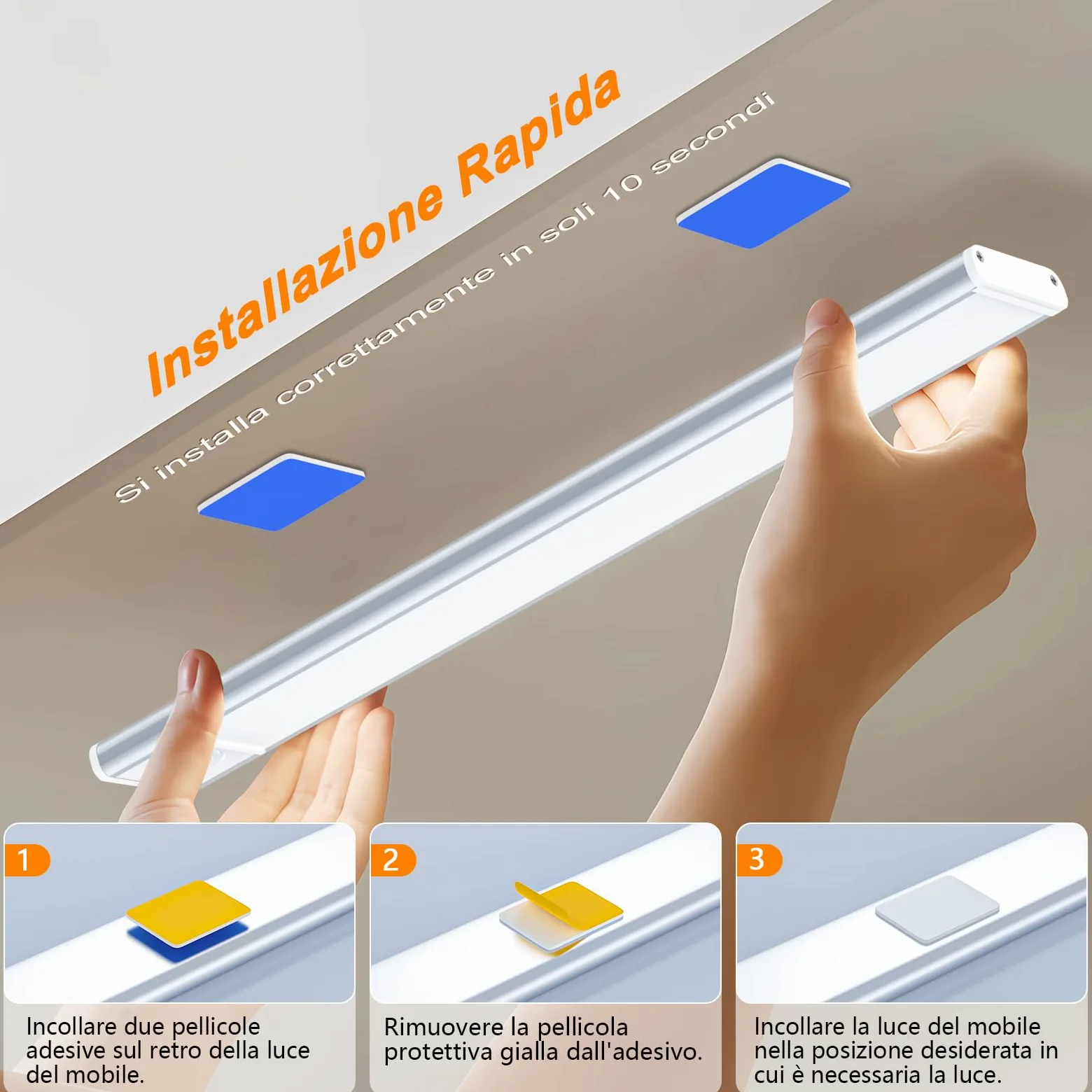TRUMPETS 30CM Luce Armadio Con Sensore Movimento 3 Colore 2500mAh USB-C Ricaricabile, LED Sottopensile 3 Modalità Magneti, Per Cucina, Scale