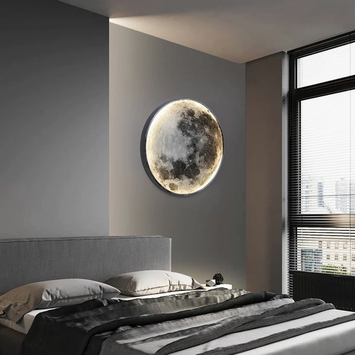 Lampada da Parete a LED Luna con Telecomando, Applique da Parete Interni Moderna Rotonda Lampada da Comodino Acrilico Illuminazione per Camera da Letto Soggiorno Scala Luce Notturna (24cm)
