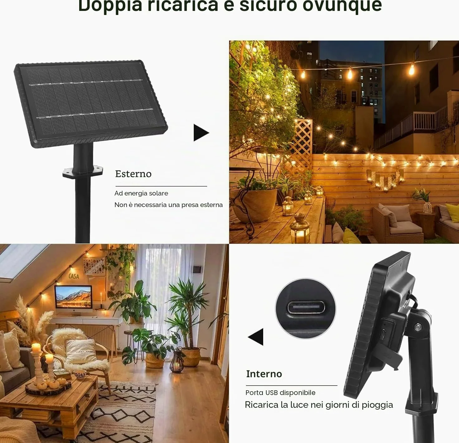 Catena Di Luci A Energia Solare Per Esterni, 15 M, Per Esterni, 25+1 Lampadine In Plastica, Impermeabile, IP45, Giardino, Terrazza, Alberi, Feste, 2700 K, Bianco Caldo Nozze