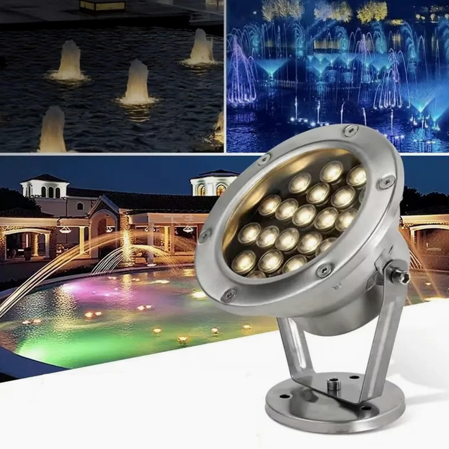 LED Luci Piscina - Faretto AC12/24V Impermeabile IP68 Luce del Paesaggio | Bassa Tensione Acciaio Inossidabile Luce Subacquea per Laghetti, Cascate, Roccale(Warm White,18W-DC24V)