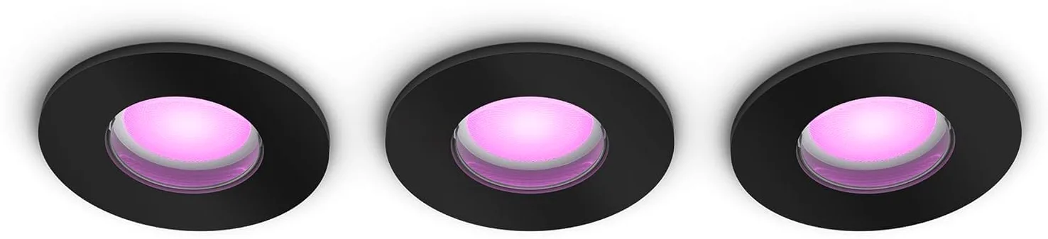 Philips Hue Xamento, Faretti da incasso LED smart, Confezione da 3, Nero | Luce bianca e colorata, Dimmerabile, 16 milioni di colori, Smart Home, Controllo vocale e via app, Per bagno, GU10