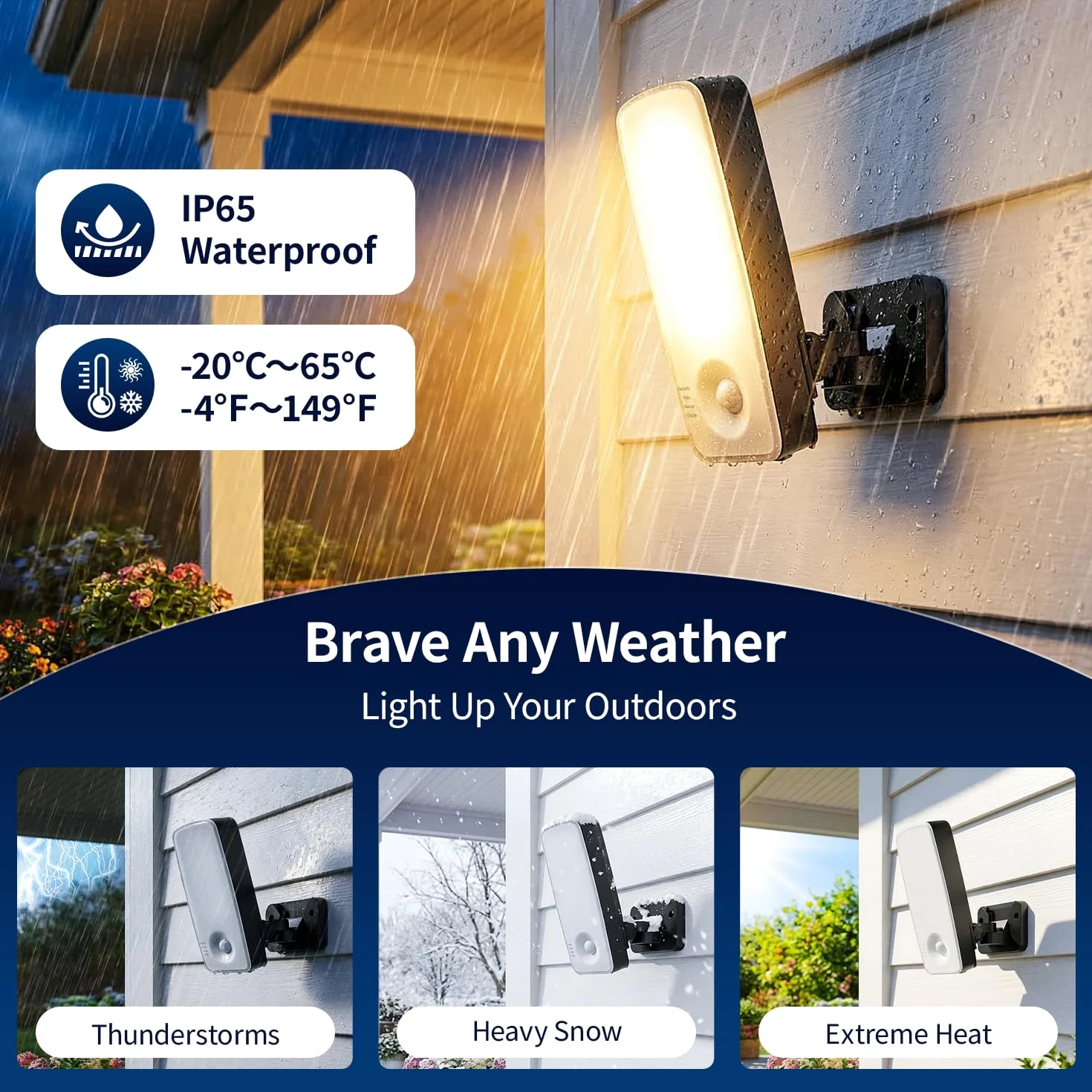 Tanbaby Lampada da esterno con rilevatore di movimento, Batteria 12000mAh Ricaricabile, IP65 Impermeabile 600LM 3 modalità, 3 colori, Faretto LED da Esterno per Veranda, Garage, Parete, Giardino