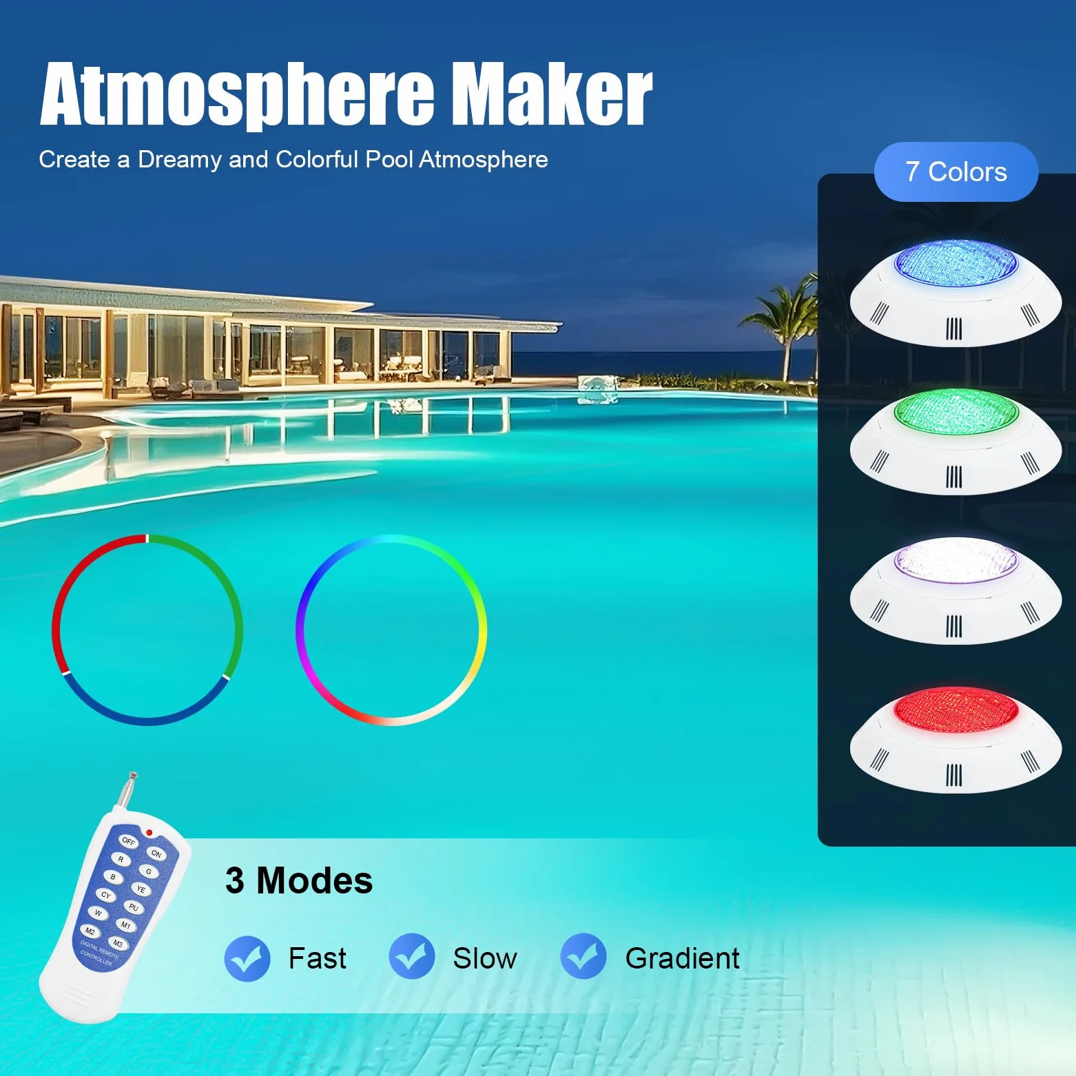 Illuminazione per piscina, luce LED subacquea per piscina RGB con telecomando, IP68, impermeabile, dimmerabile, luce subacquea per piscine, parchi acquatici e piscina
