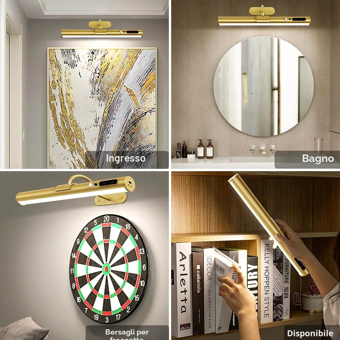 Applique da parete senza fili con Sensore di Movimento, Luce specchio bagno ricaricabile con telecomando e calamita,lampada LED parete per fotografica, muro, interno,wireless wall light