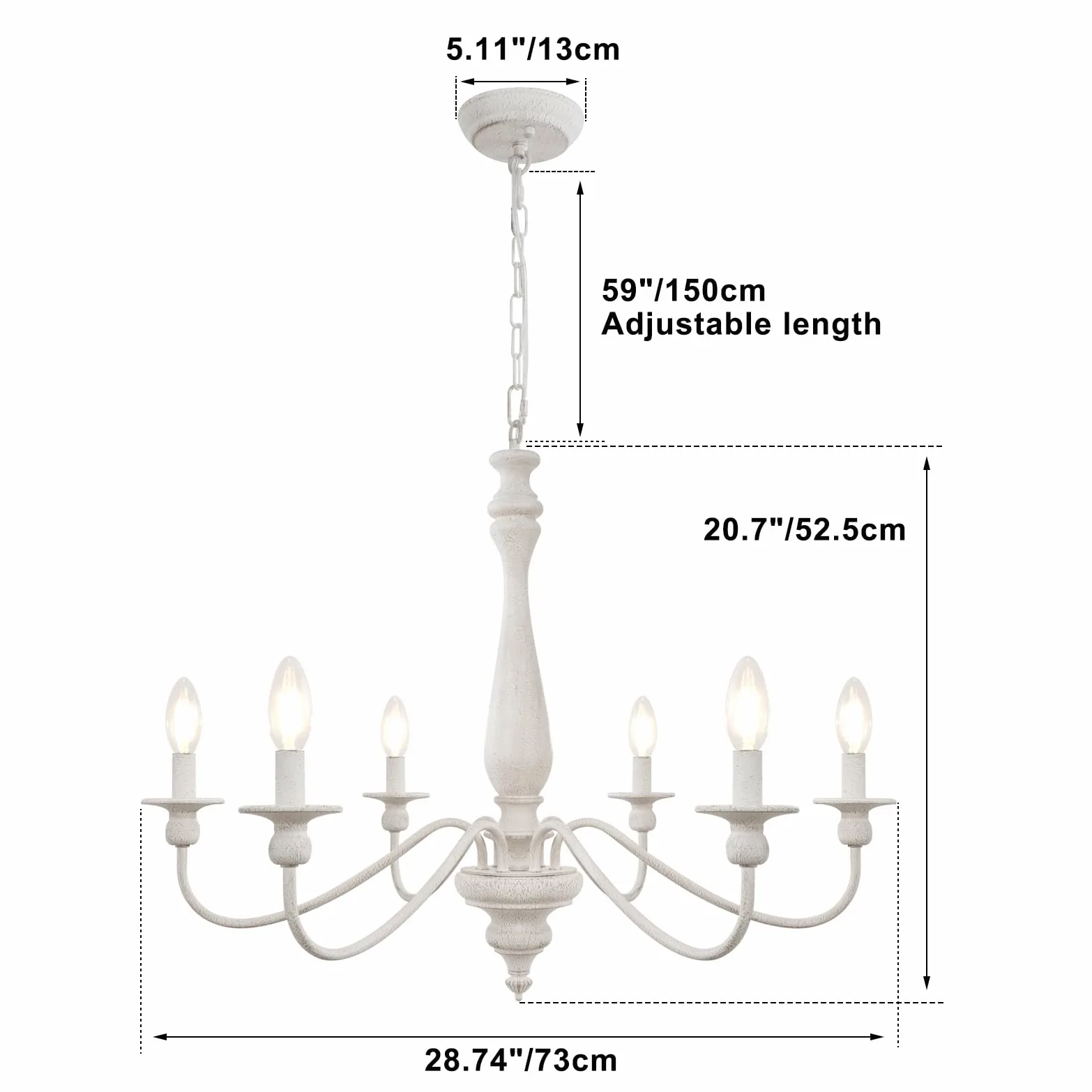 LynPon Lampadario in legno da fattoria bianco invecchiato, 6 luci industriale Lampada a sospensione retrò rustica vintage per sala da pranzo, soggiorno, camera da letto
