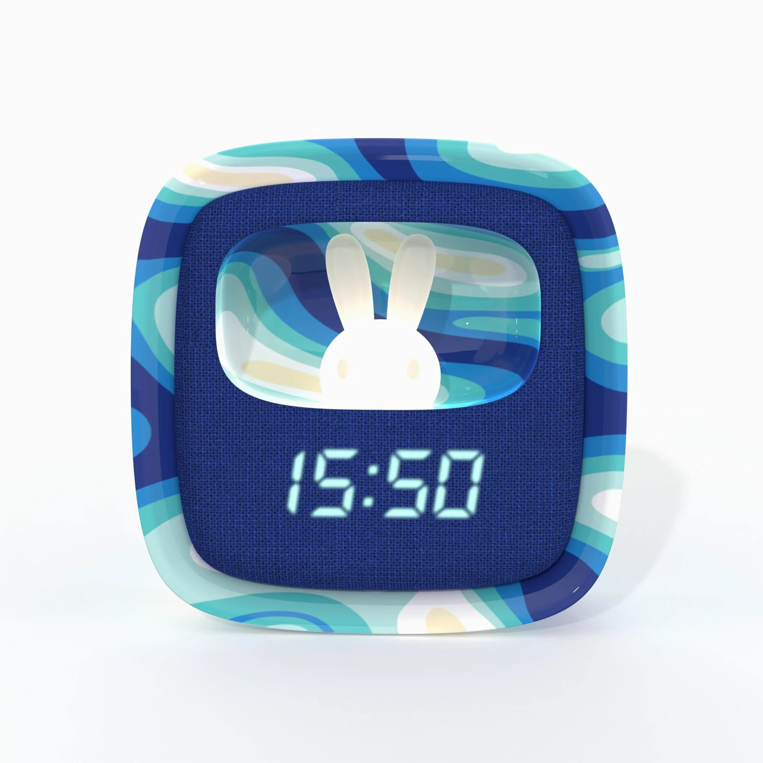 Billy Clock - Sveglia e luce notturna per bambini, telaio in plastica soft-touch, programmazione data, ora e 3 allarmi, blu waves, mob