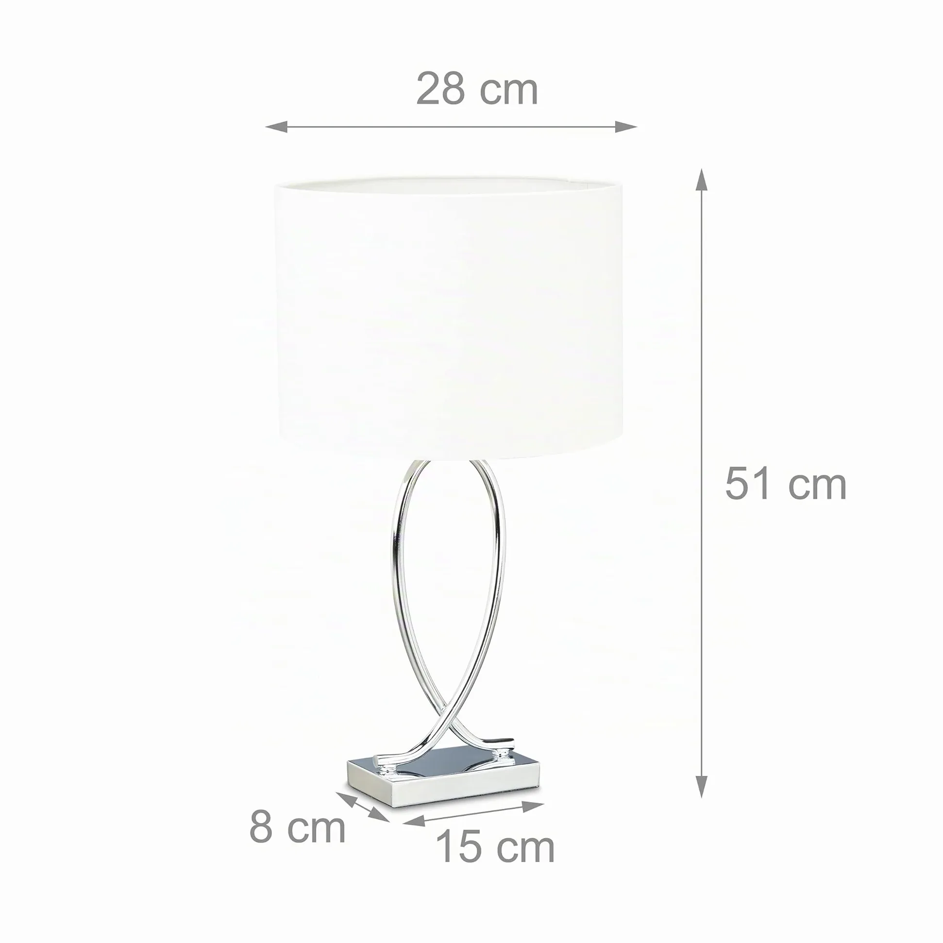 Relaxdays Lampada da tavolo comodino argento paralume tondo struttura ferro HLP: 51x28x28 cm bianco
