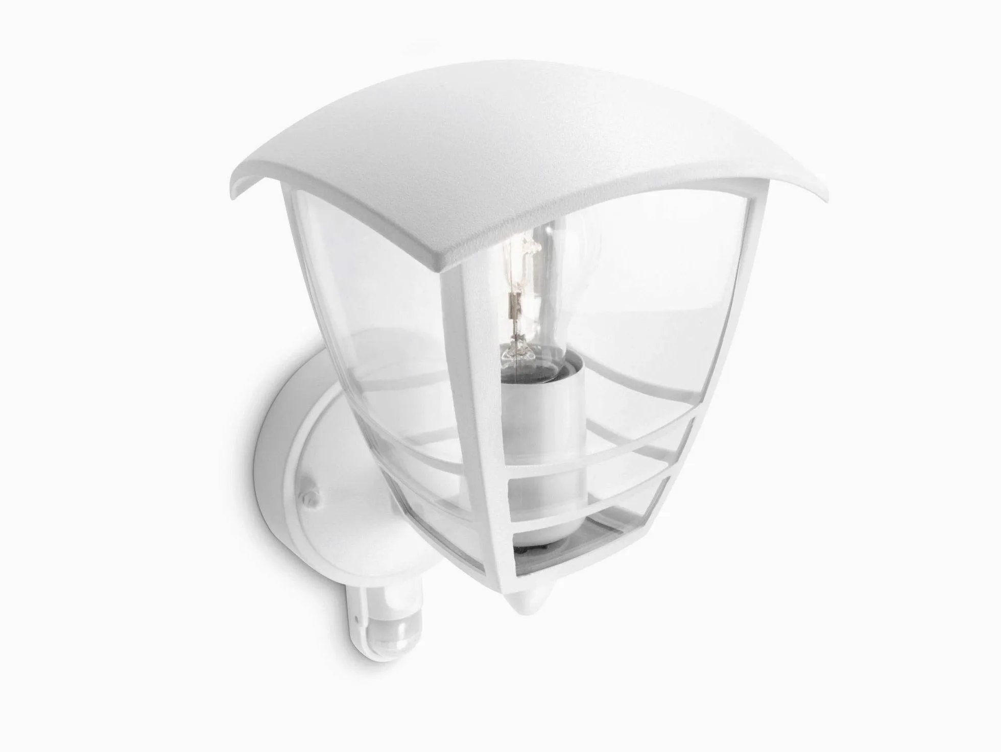 Philips Creek Applique LED da esterno con sensore di movimento, Bianco | Resistente a intemperie, Alluminio durevole, Design classico a lanterna, Lampadina E27 venduta separatamente