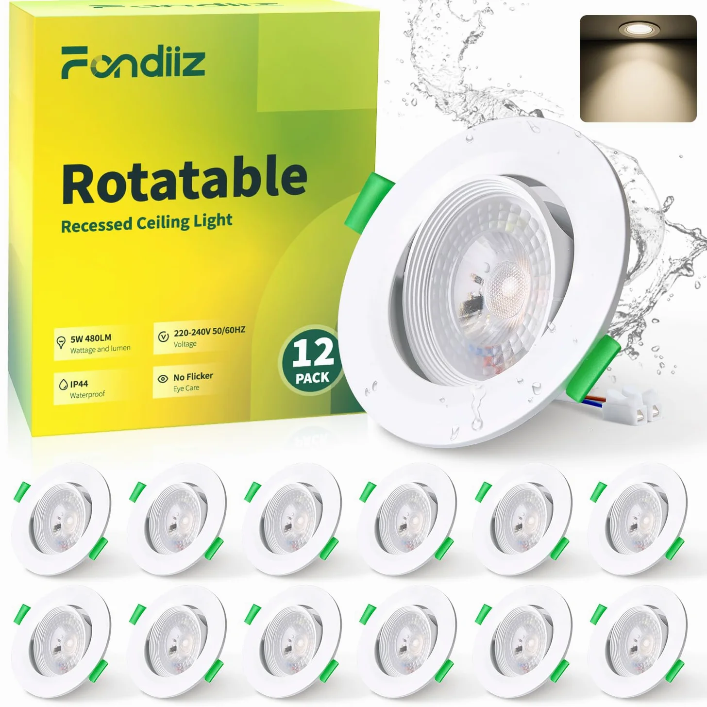 Fondiiz Faretti Led da Incasso per Cartongesso Luce Naturale 4000K, 5W 480LM Luci da Soffitto Interno Orientabili, IP44 Faretto led incasso Ultrasottili per Bagno, Diametro Foro Ø70-80mm, Set di 12