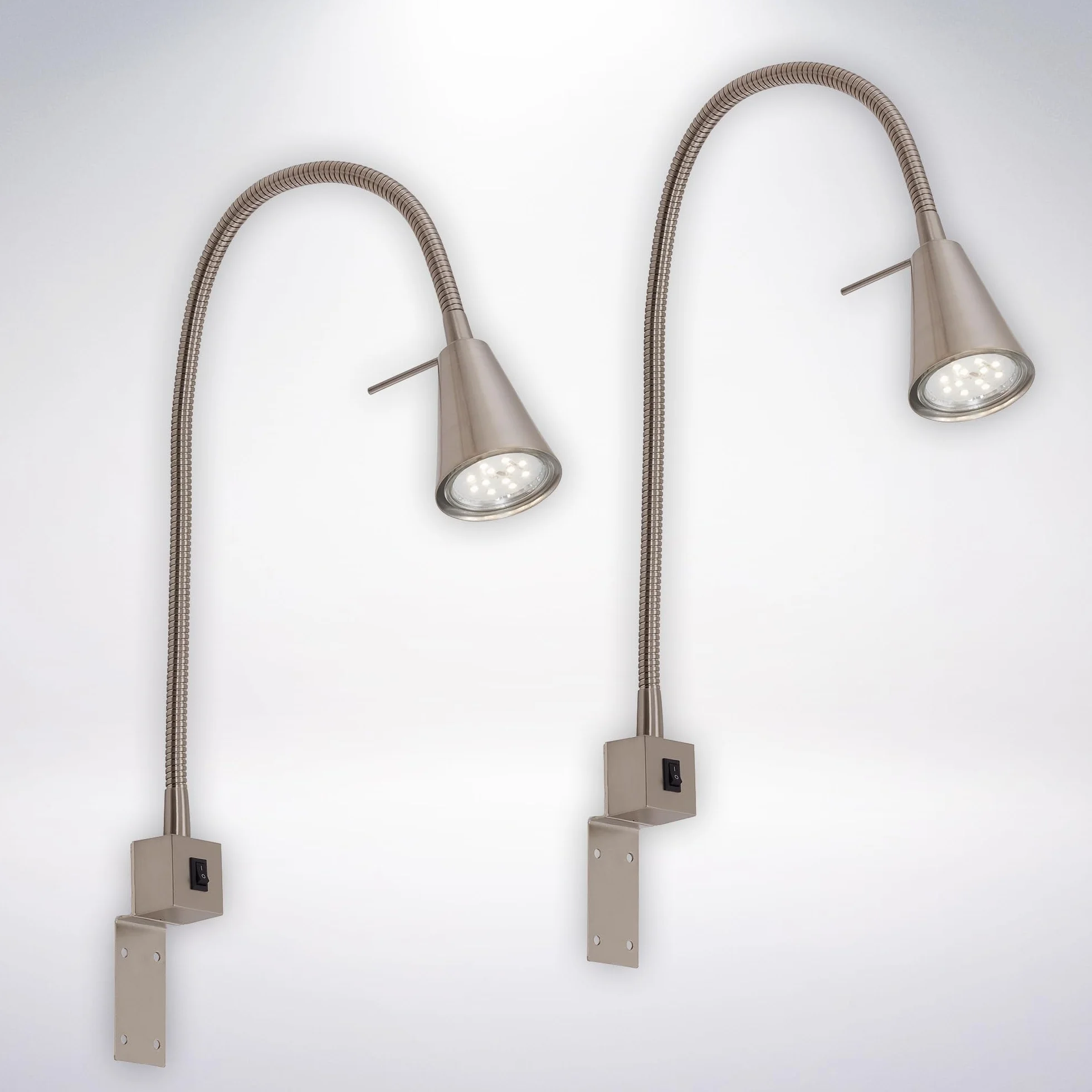 BRILONER - Set di 2 lampade da lettura LED con interruttore, orientabili, diverse posizioni di montaggio, applique da interno, lampada da parete, da letto, da comodino, 40,3 cm, nichel opaco