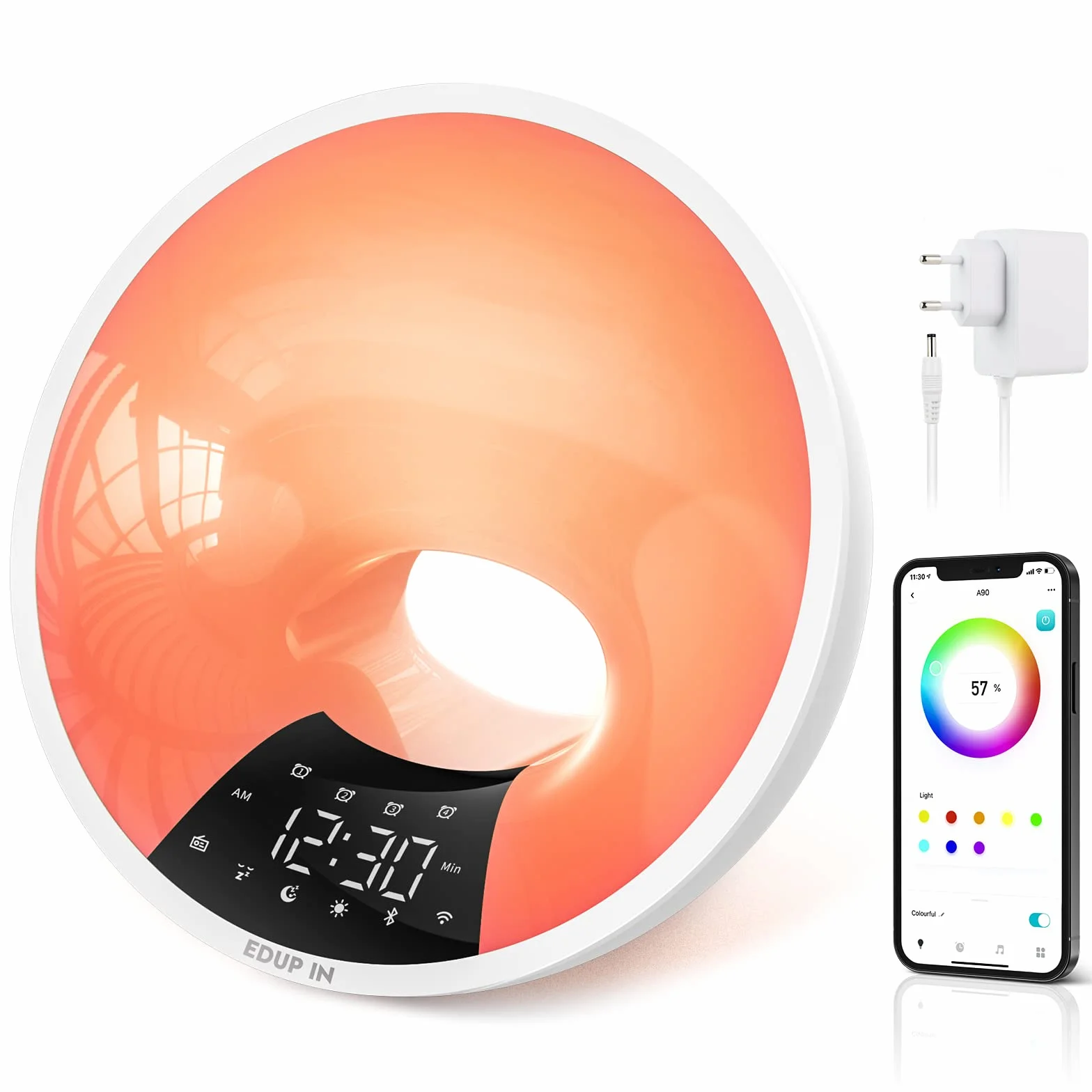EDUP IN Luce Sveglia Luce Alba Simulazione Aiuti al Sonno Adattatore Di Controllo APP doppia Sveglia Snooze 16 Milioni Di Colori Luce Notturna 7 Suoni Dimmerabili Connessione USB Radio Bluetooth
